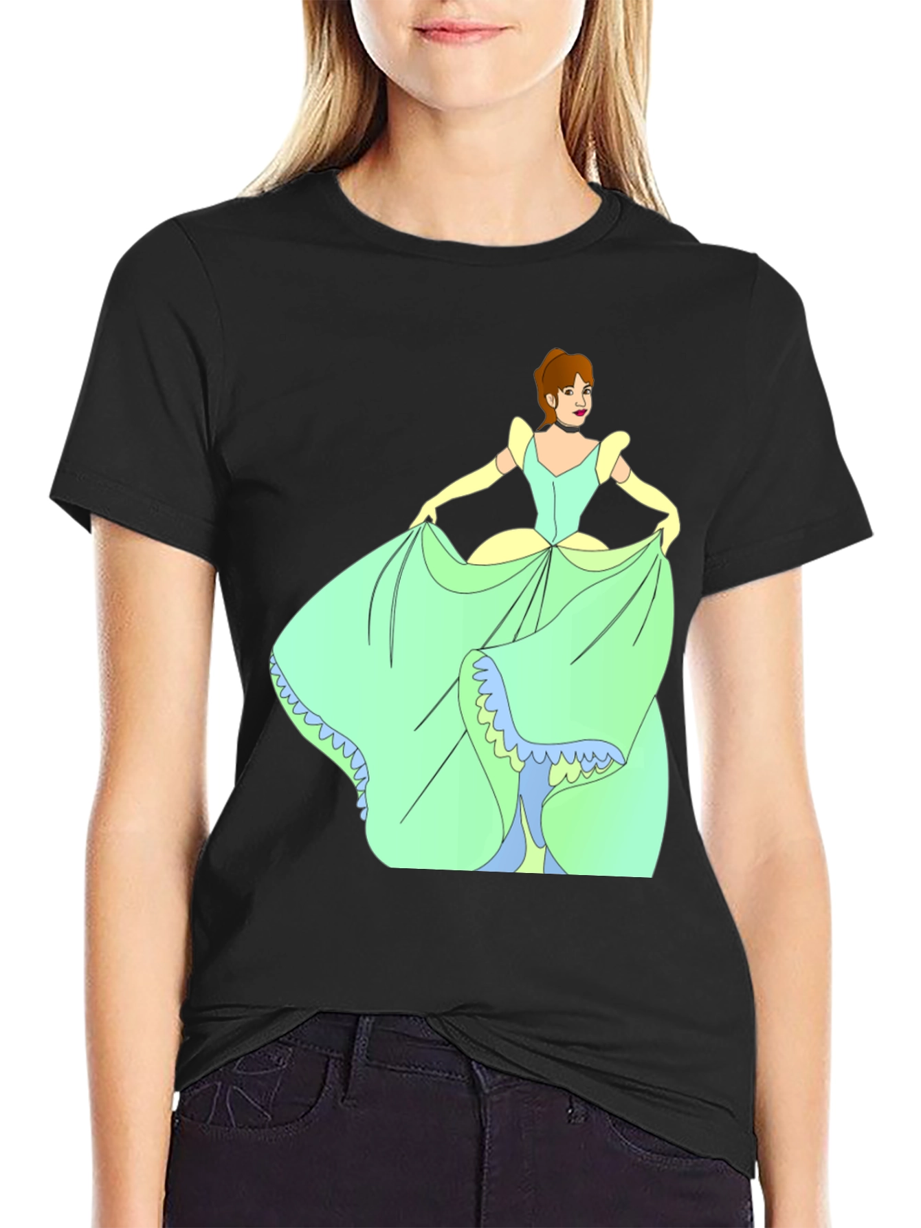 Cinderella Black T-Shirt Cartoon Graphic Tee