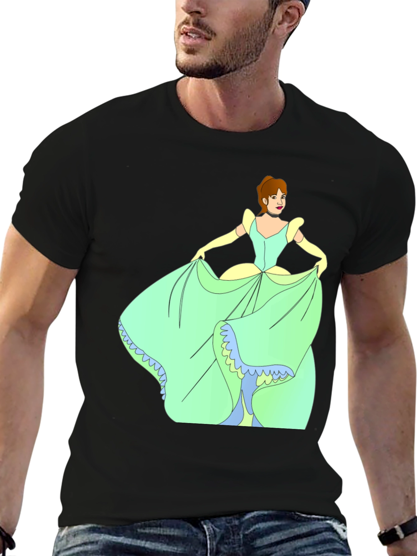 Cinderella Black T-Shirt Cartoon Graphic Tee