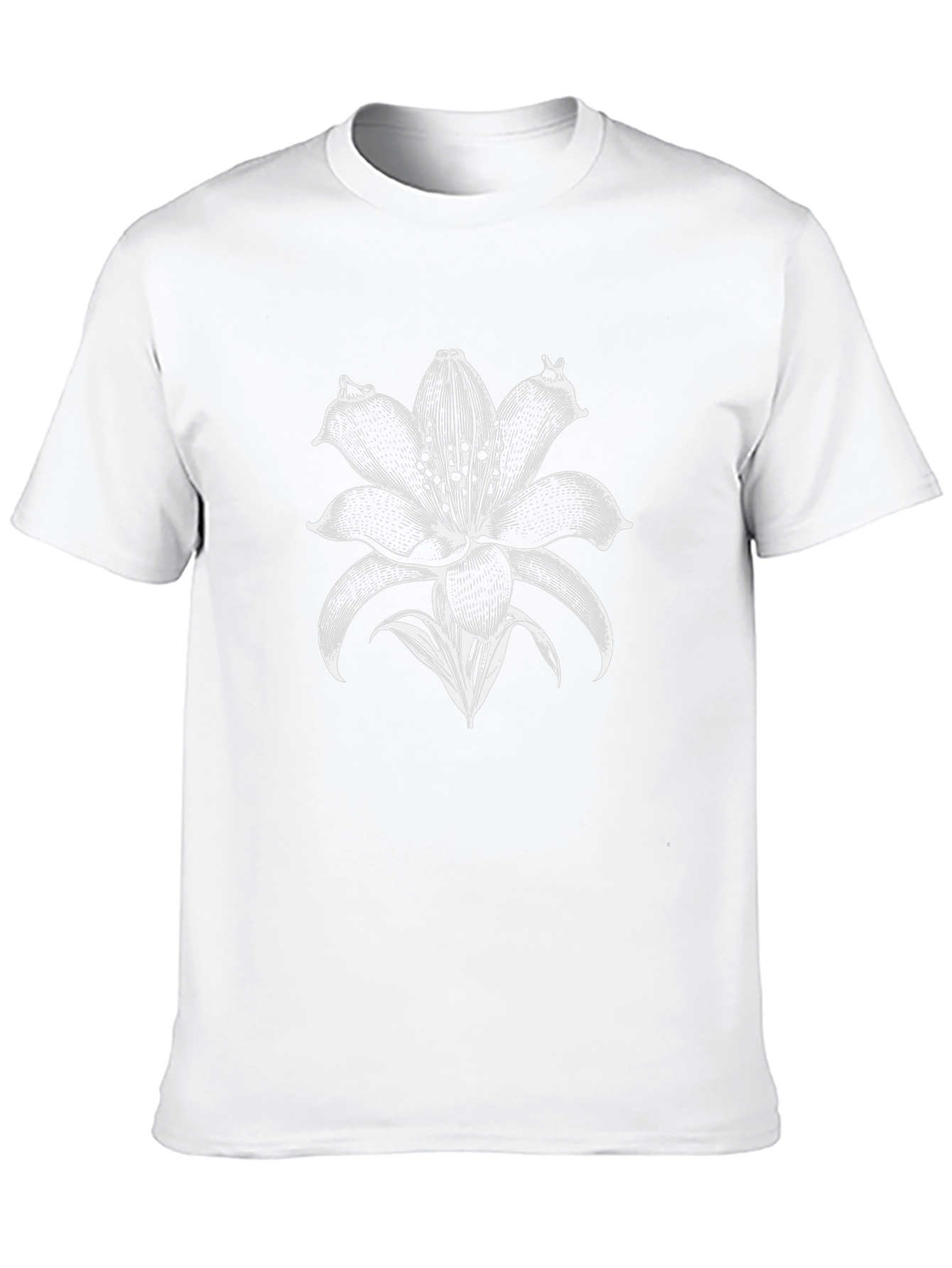 Black T-Shirt with White Floral Lily Print