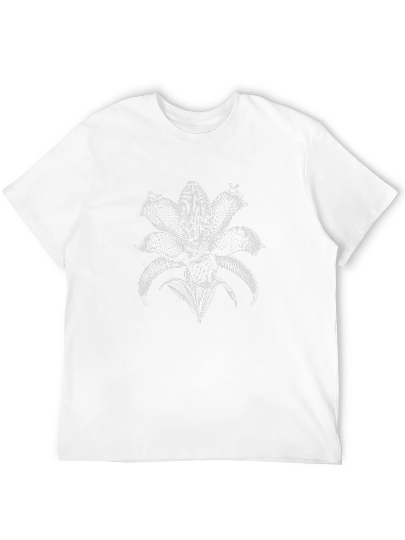 Black T-Shirt with White Floral Lily Print