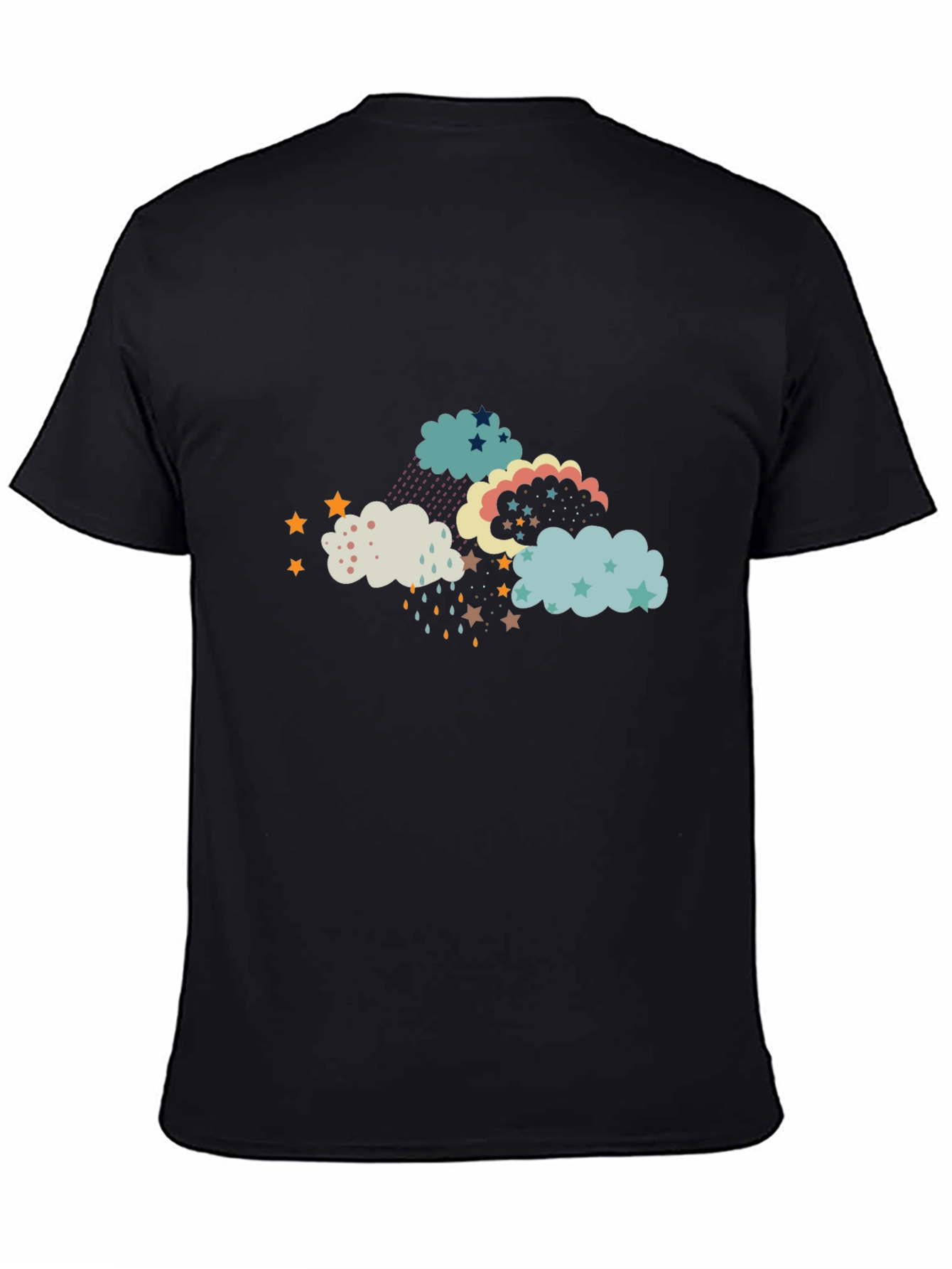 Cloud and Star Print Black T-Shirt