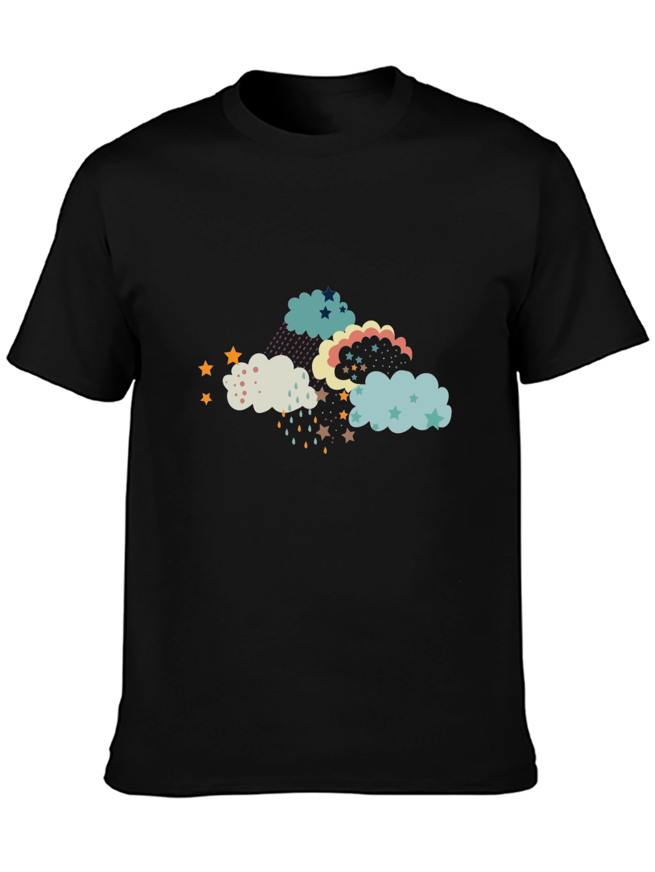 Cloud and Star Print Black T-Shirt