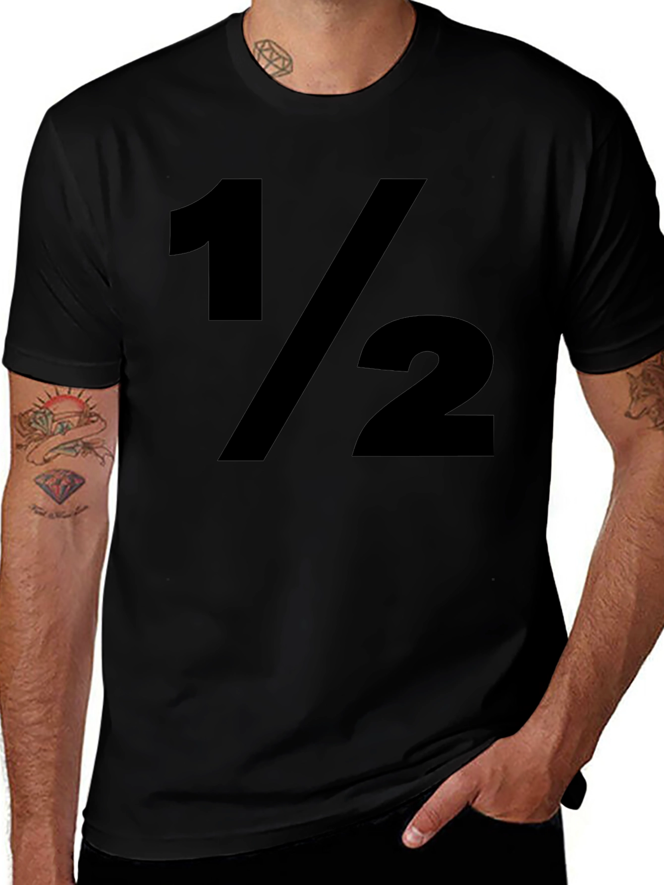1/2 Fraction Graphic Print Black T-Shirt