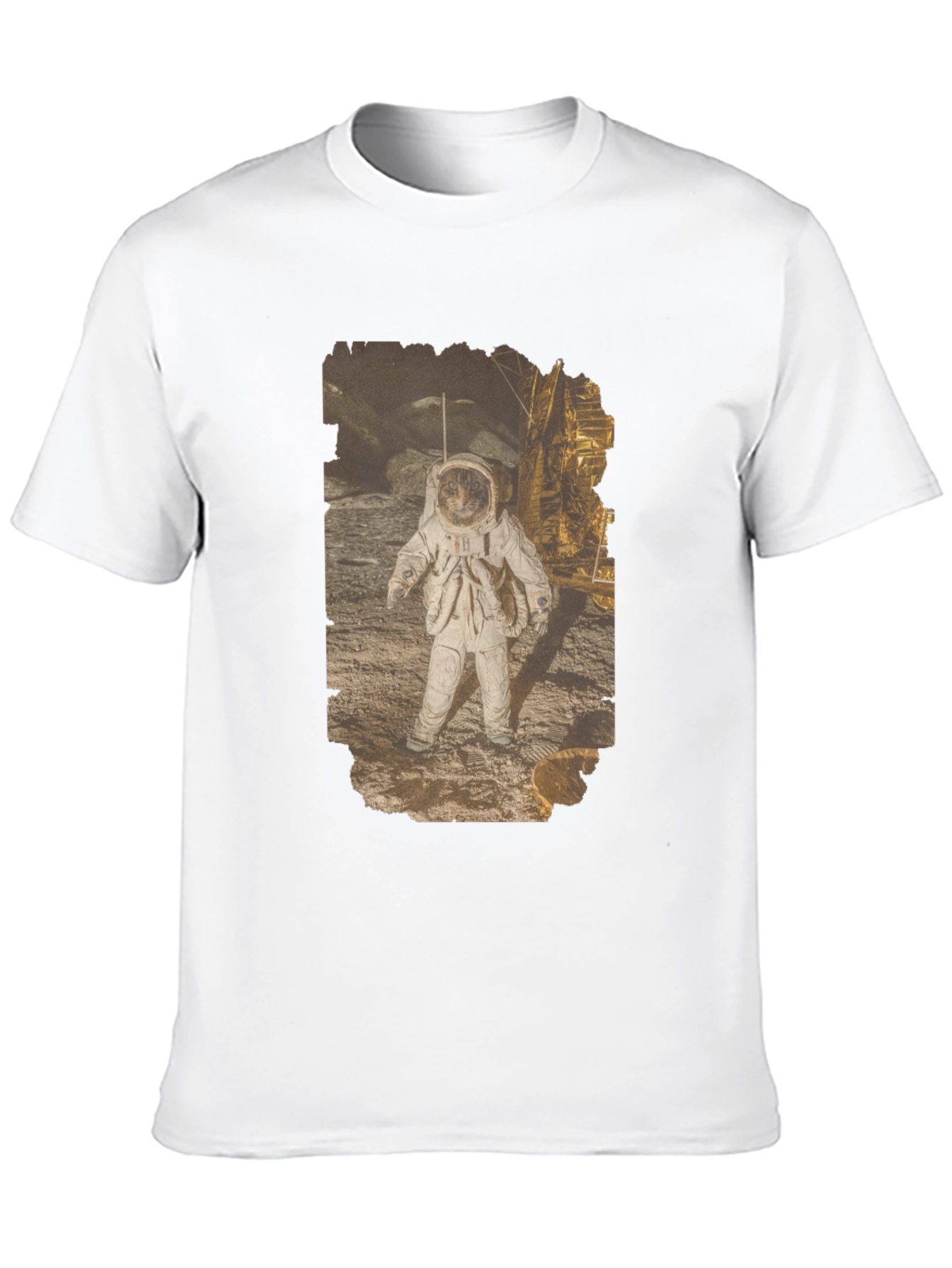 Astronaut Cat Graphic Print Black T-Shirt