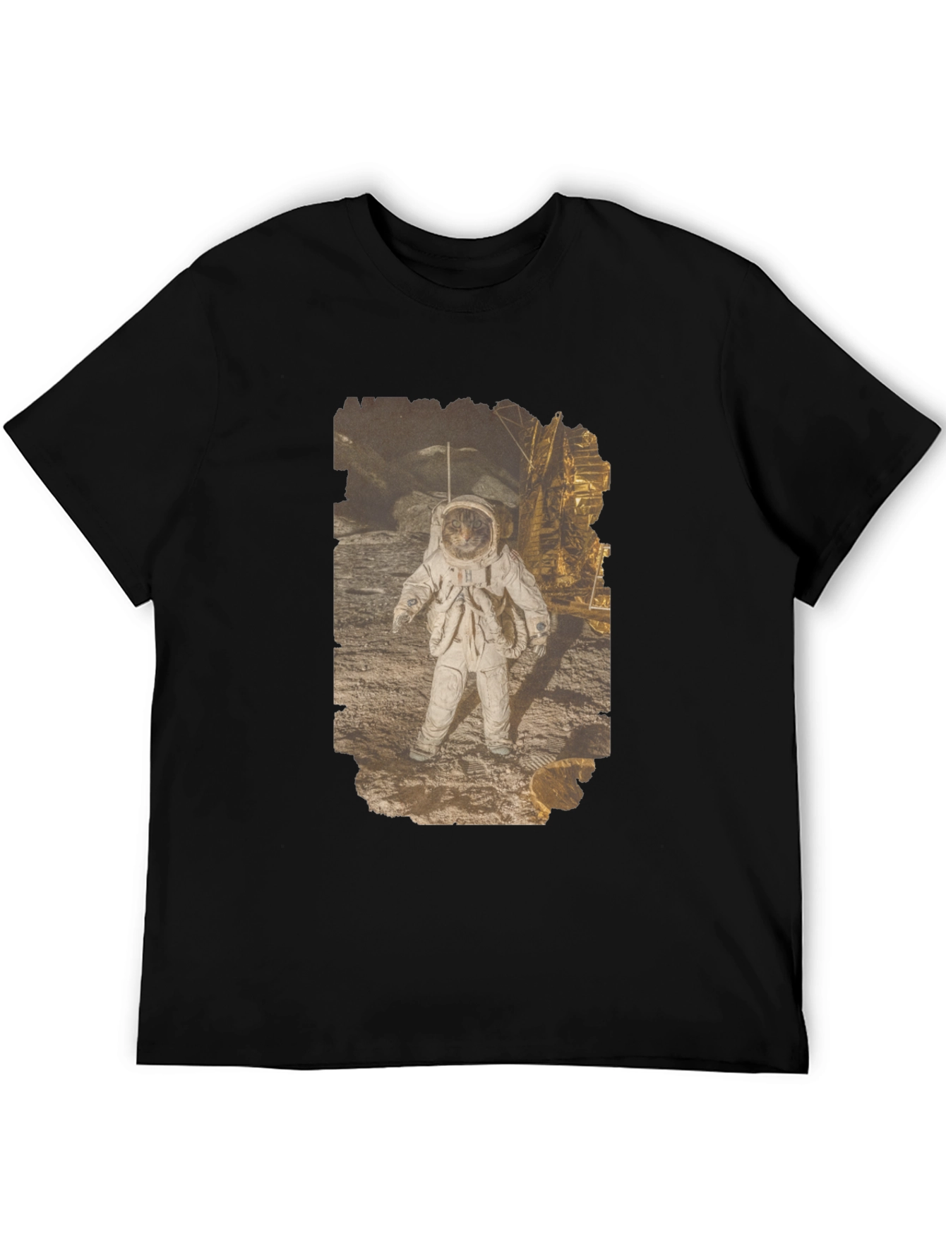 Astronaut Cat Graphic Print Black T-Shirt