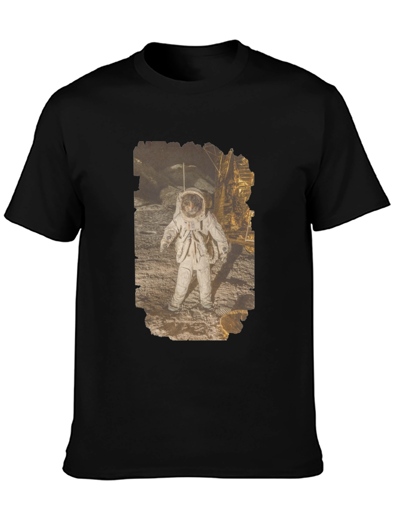 Astronaut Cat Graphic Print Black T-Shirt