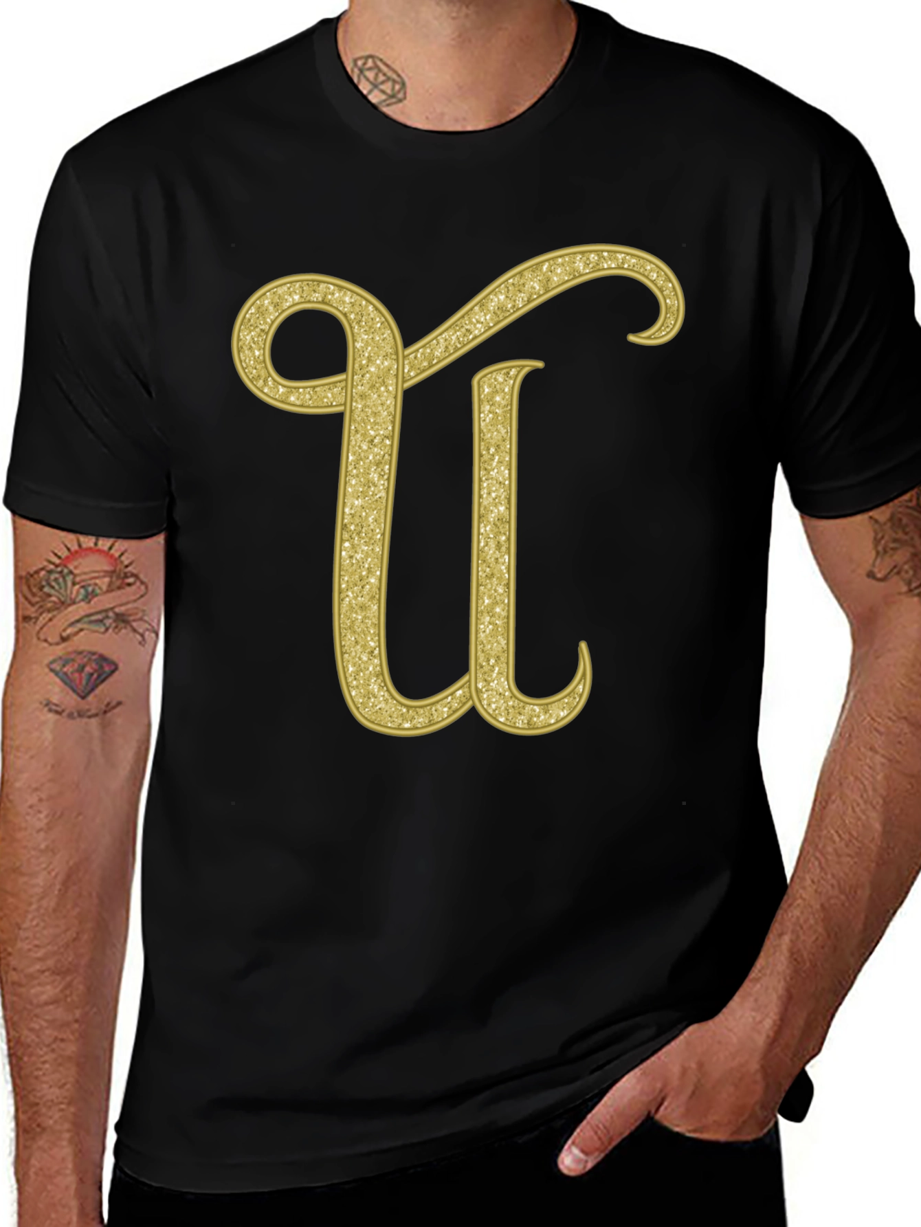 Gold Glitter Letter U T-Shirt