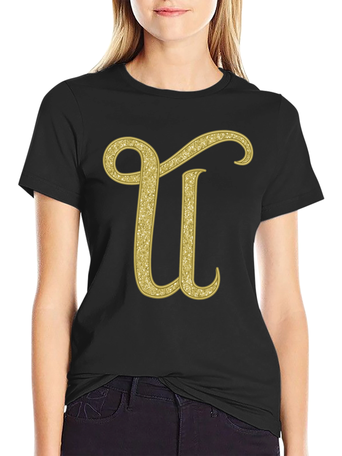 Gold Glitter Letter U T-Shirt