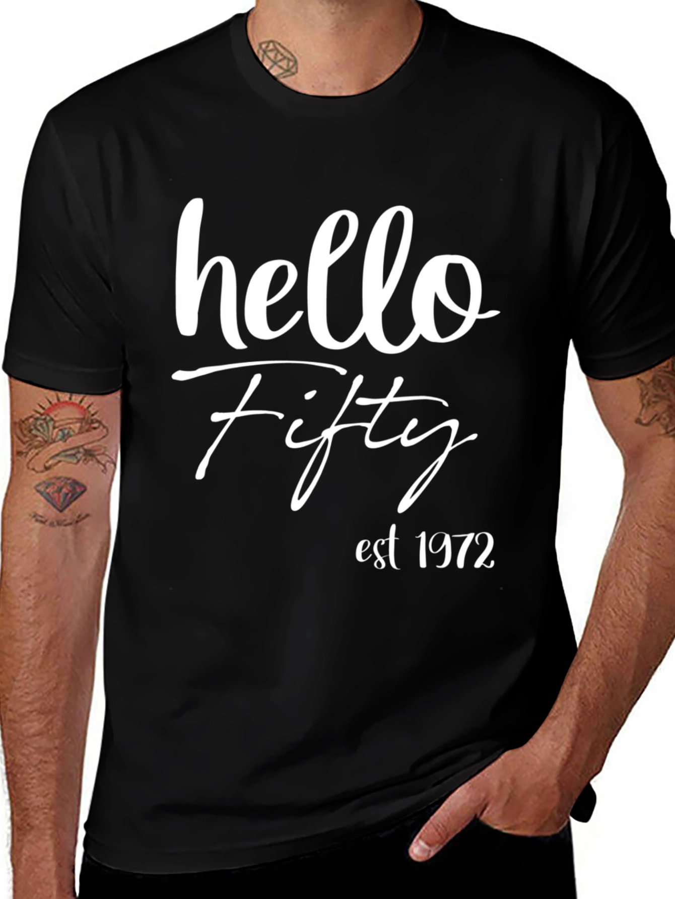 Hello Fifty Est. 1972 Black T-Shirt