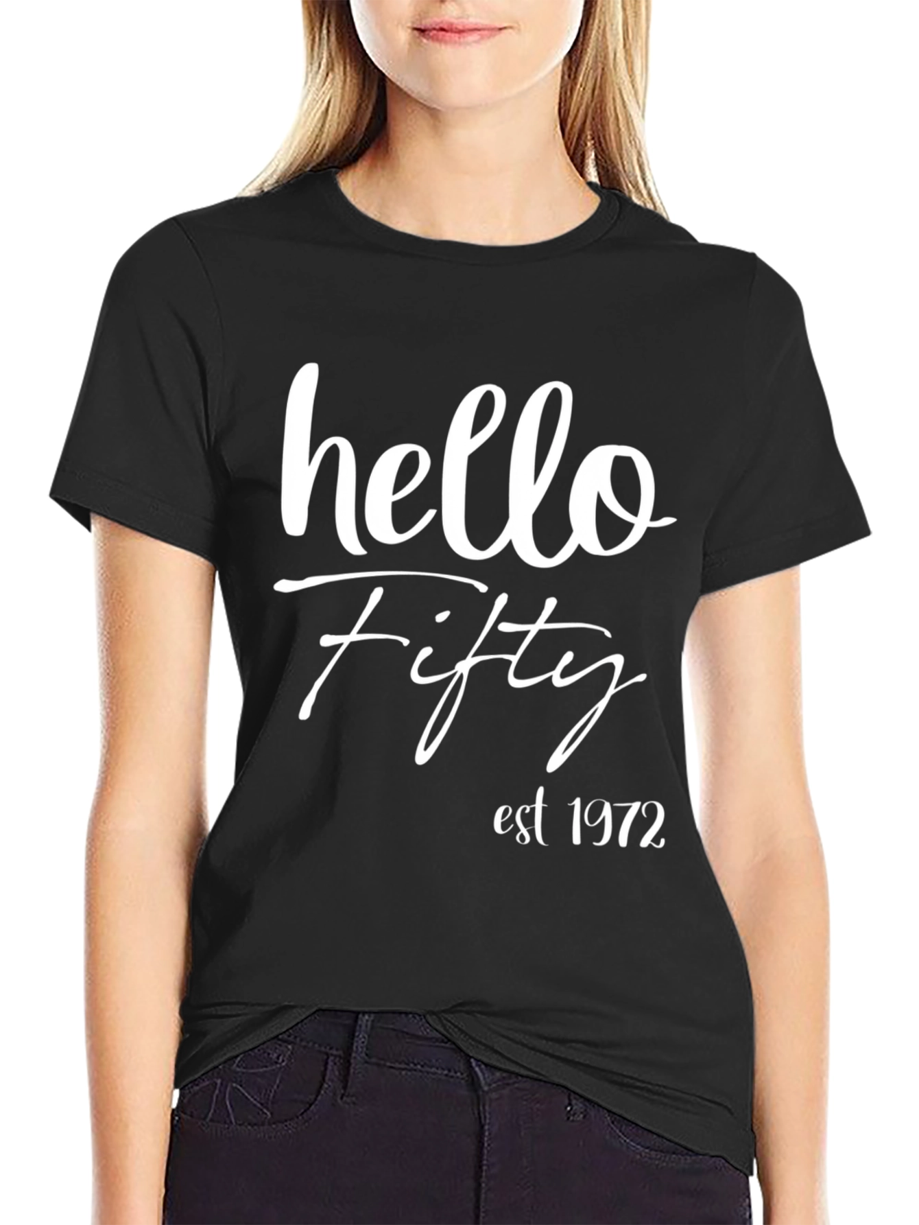 Hello Fifty Est. 1972 Black T-Shirt
