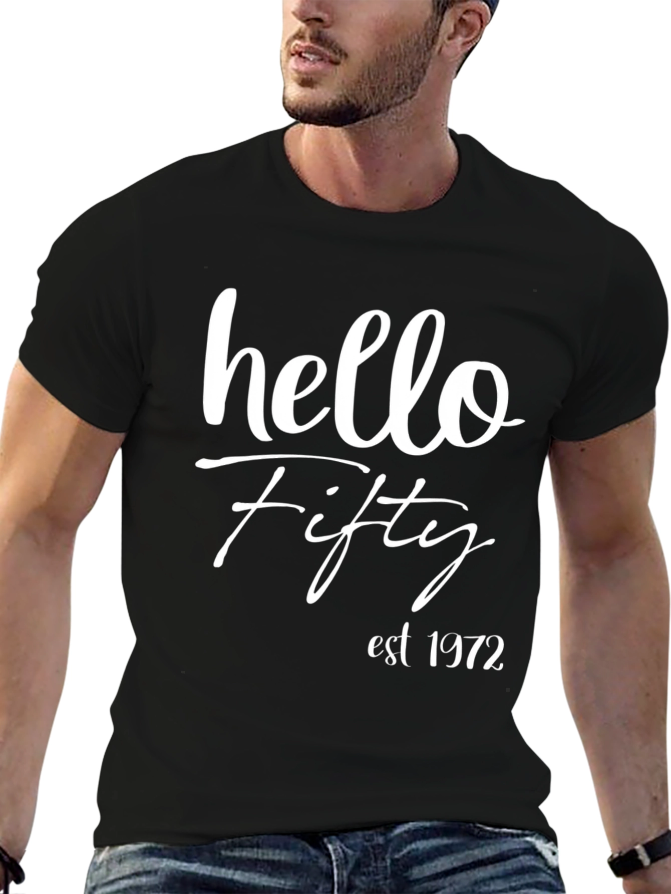 Hello Fifty Est. 1972 Black T-Shirt