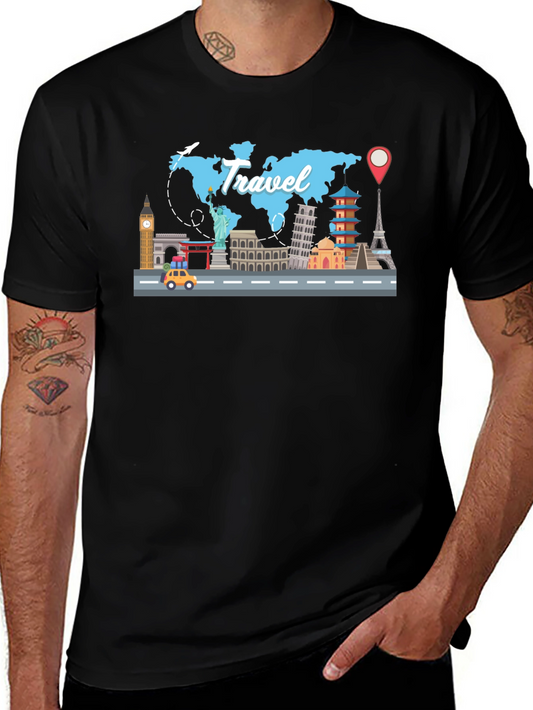 Travel Landmarks Graphic Black T-Shirt