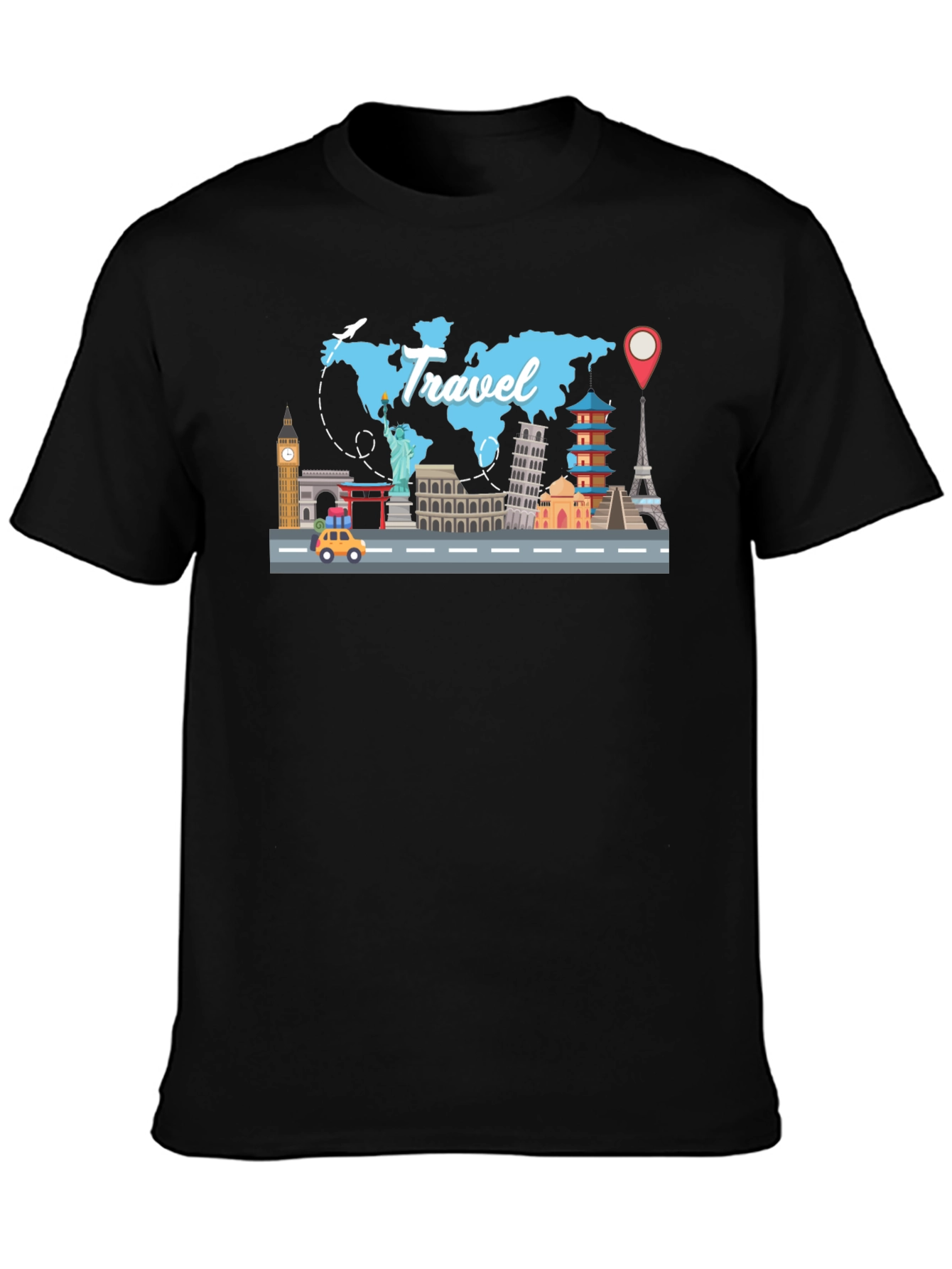 Travel Landmarks Graphic Black T-Shirt