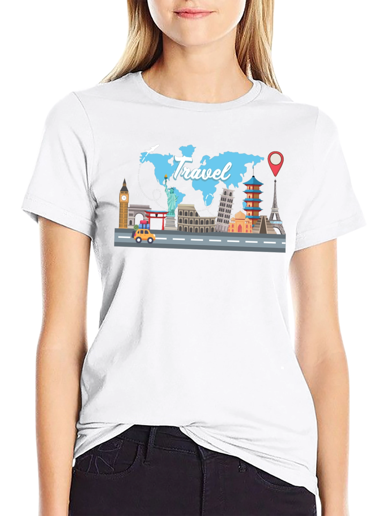 Travel Landmarks Graphic Black T-Shirt