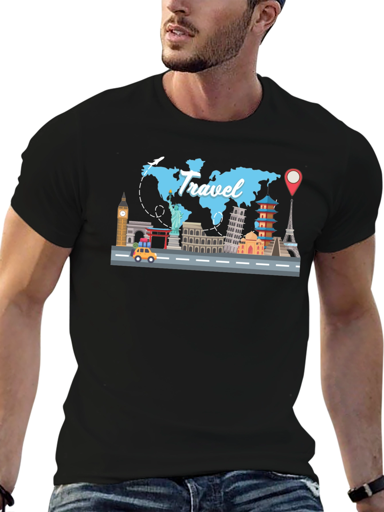 Travel Landmarks Graphic Black T-Shirt