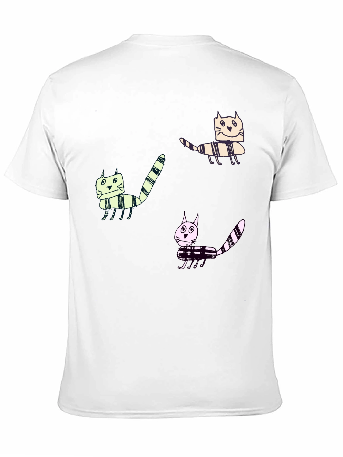 Whimsical Cat Print Black T-Shirt