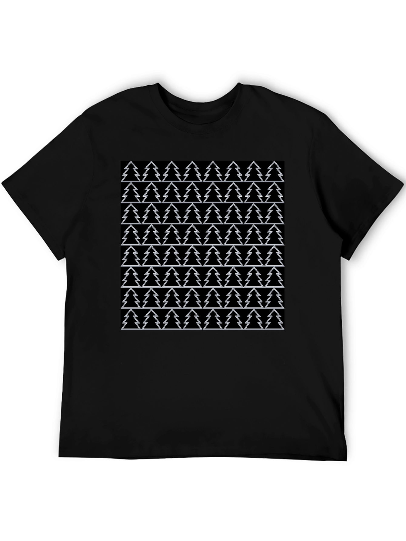 Christmas Tree Pattern Black T-Shirt
