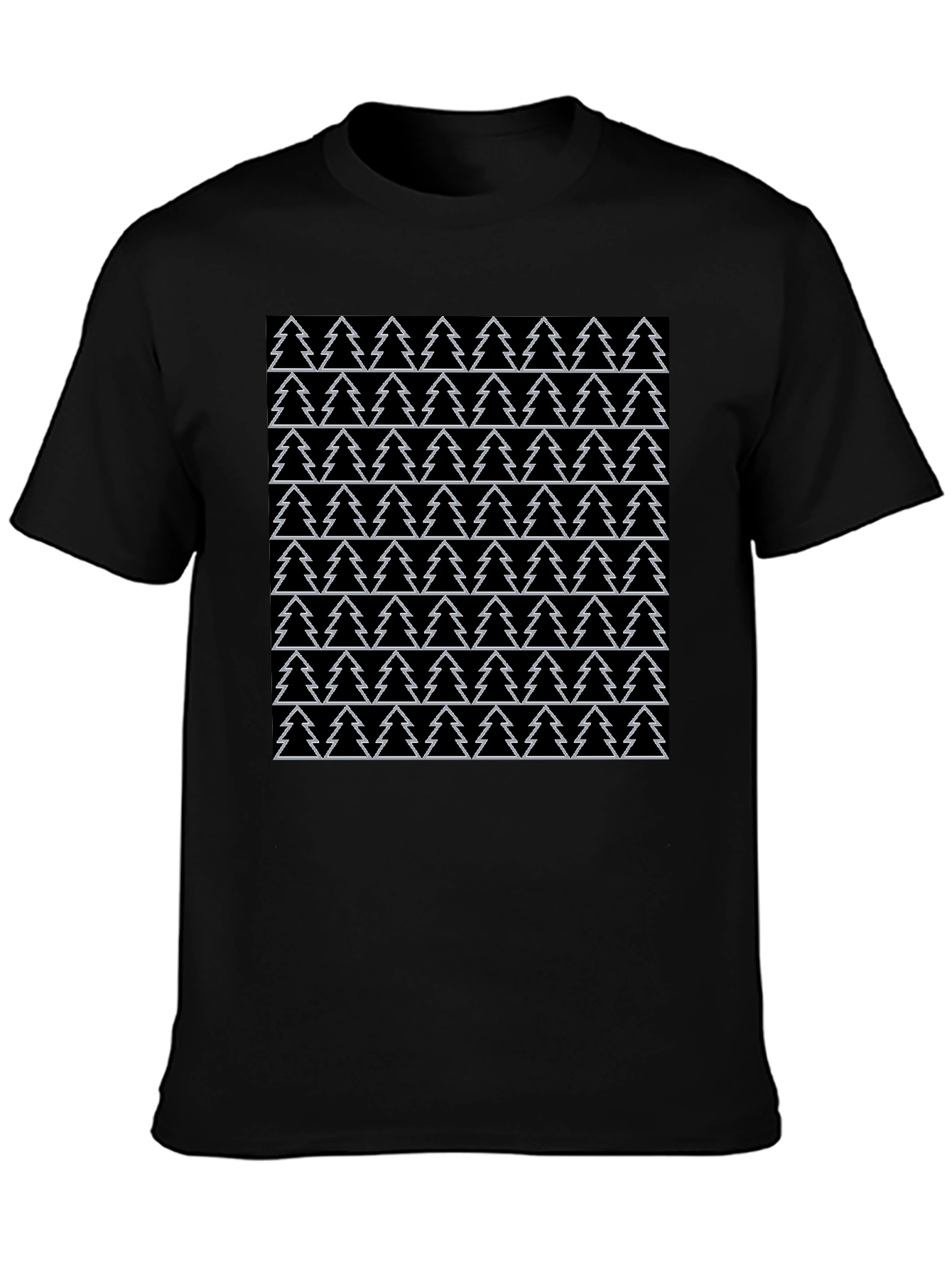 Christmas Tree Pattern Black T-Shirt