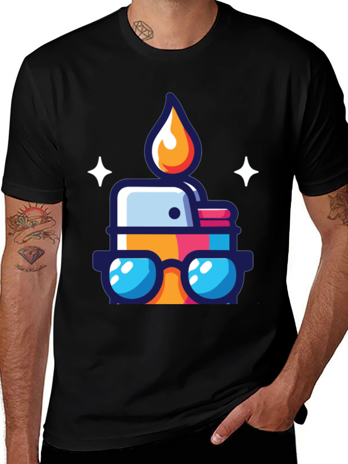 Cool Cartoon Lighter Graphic Tee - Black