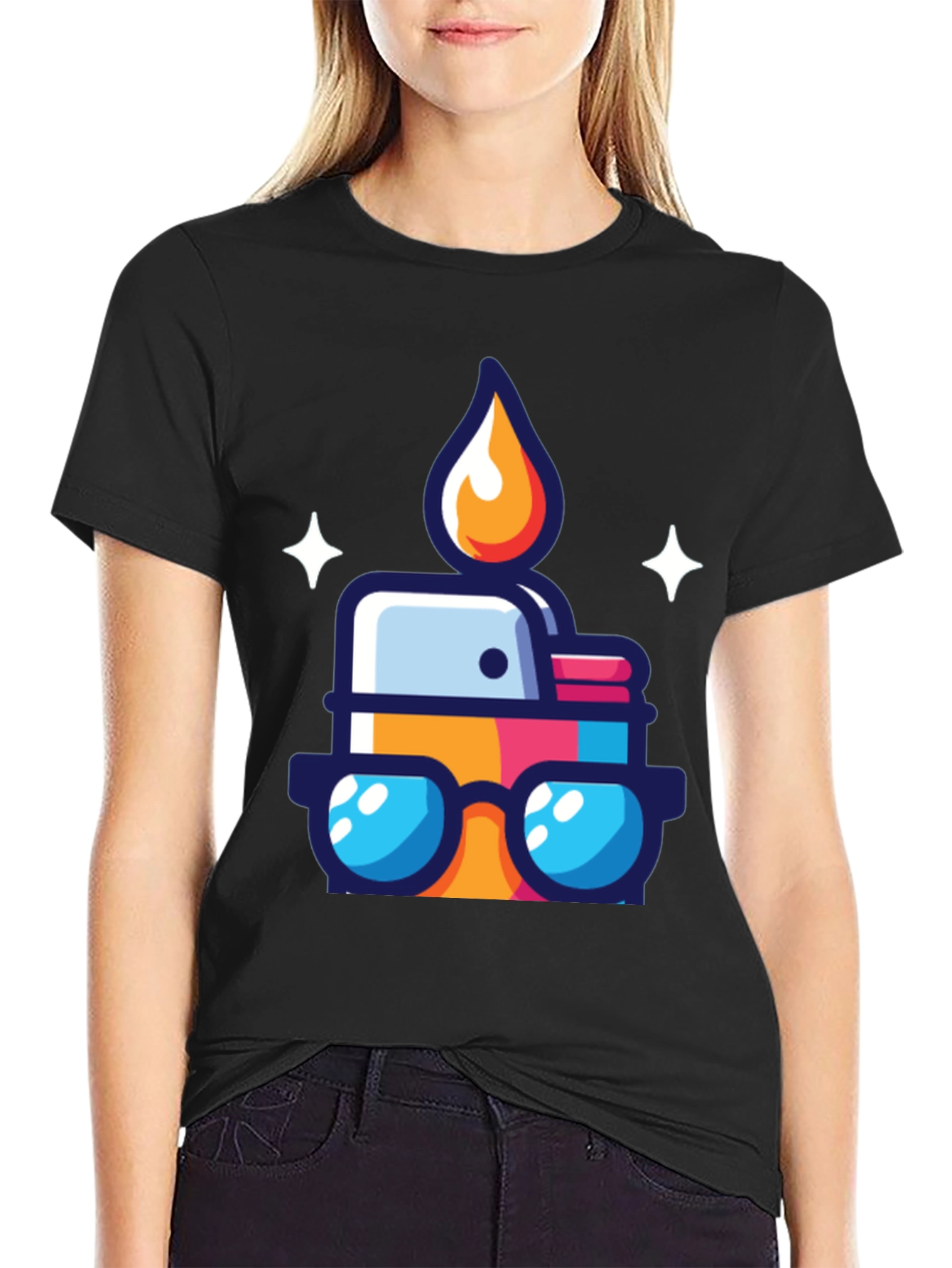 Cool Cartoon Lighter Graphic Tee - Black