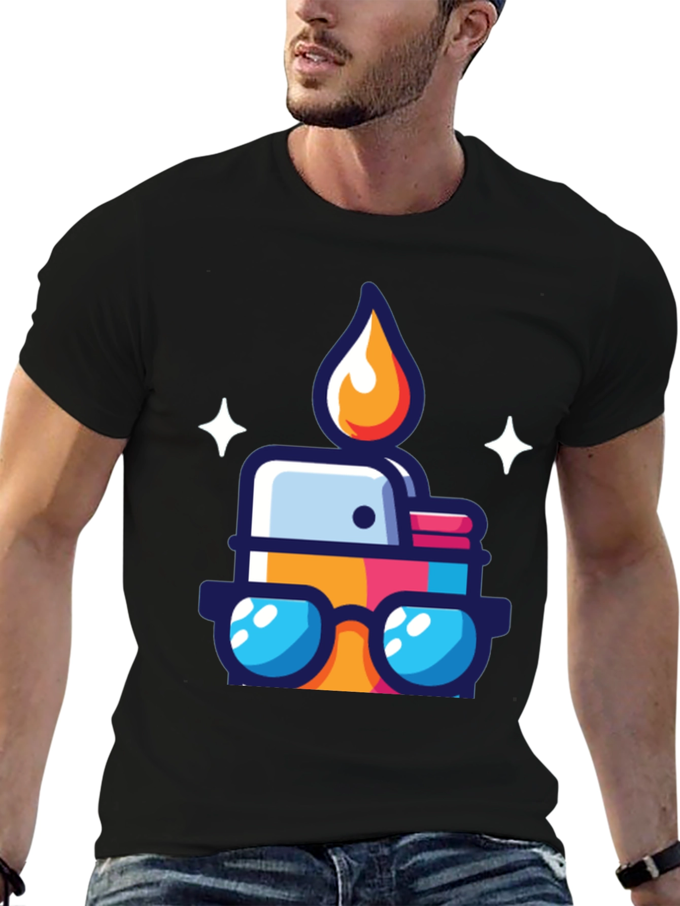 Cool Cartoon Lighter Graphic Tee - Black