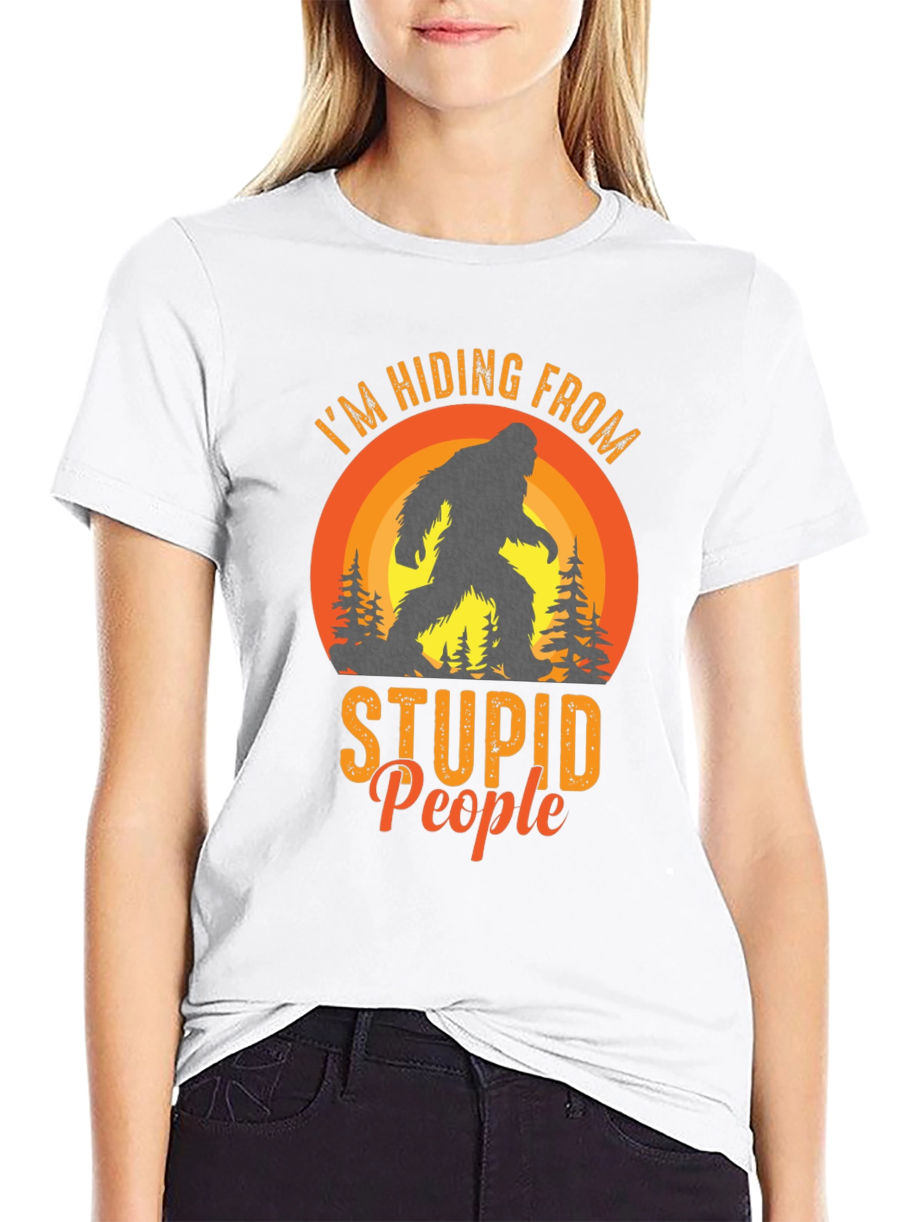 Hiding From Stupid People Bigfoot Black T-Shirt