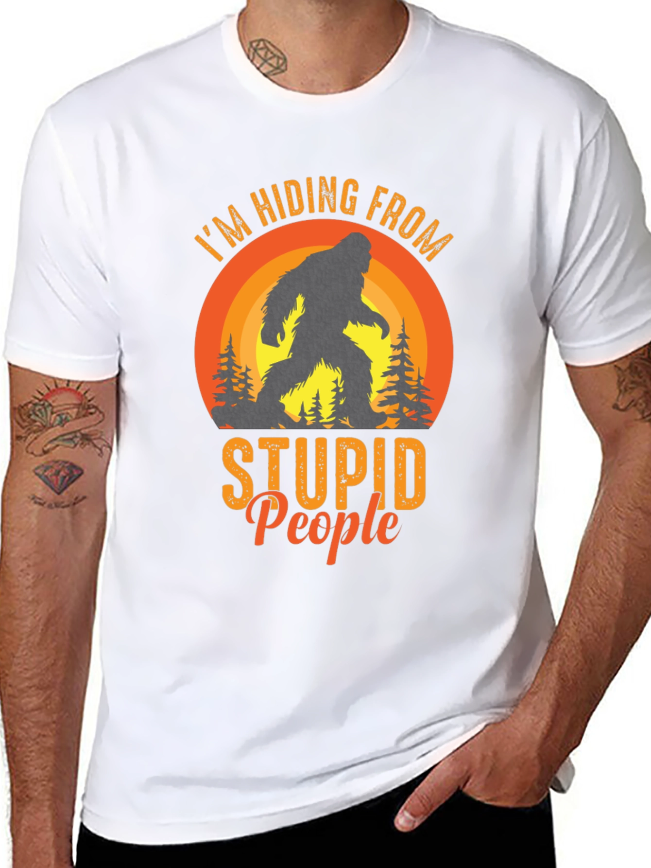 Hiding From Stupid People Bigfoot Black T-Shirt