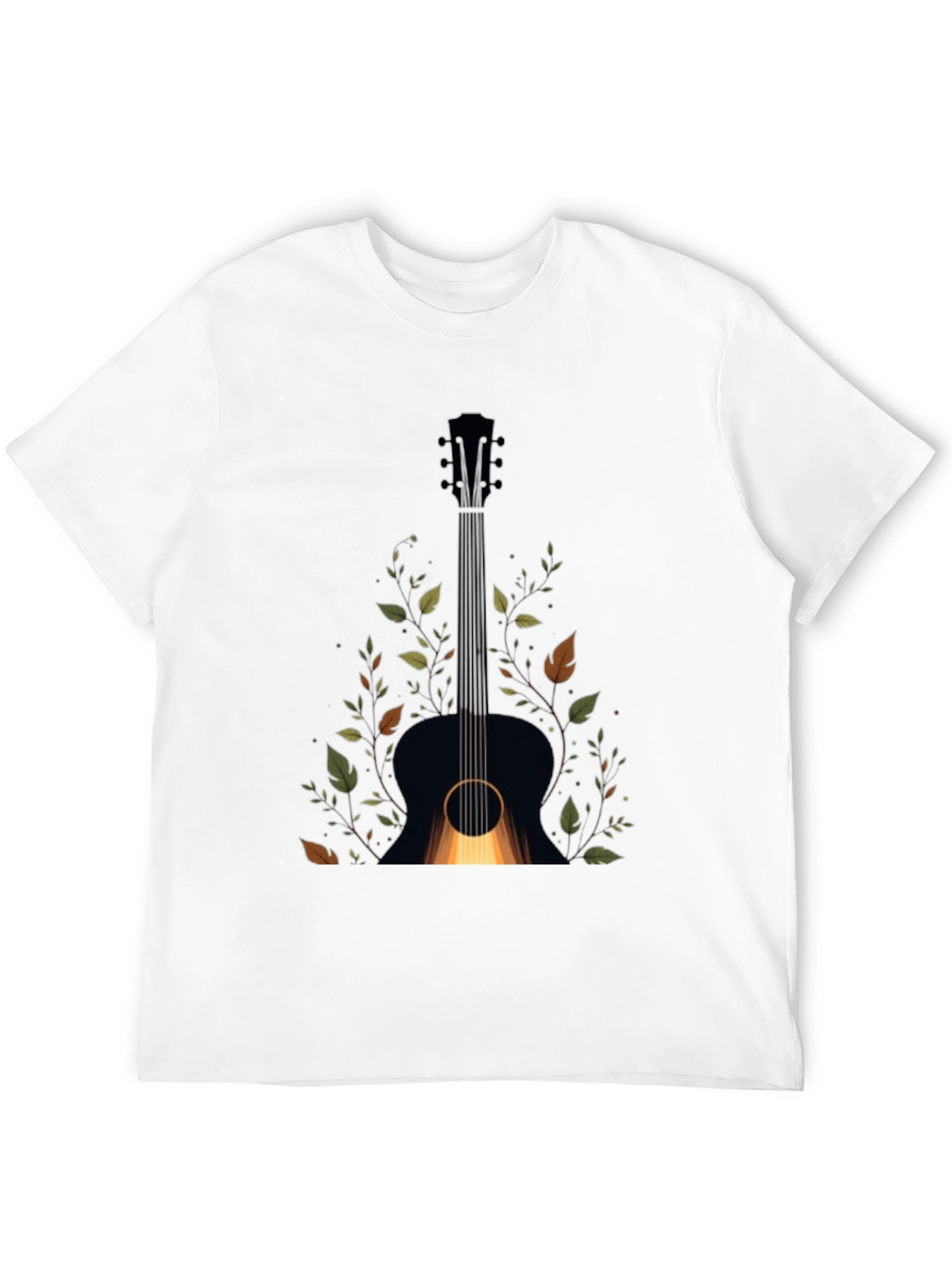 Guitar & Foliage Graphic Tee - Black Cotton Blend
