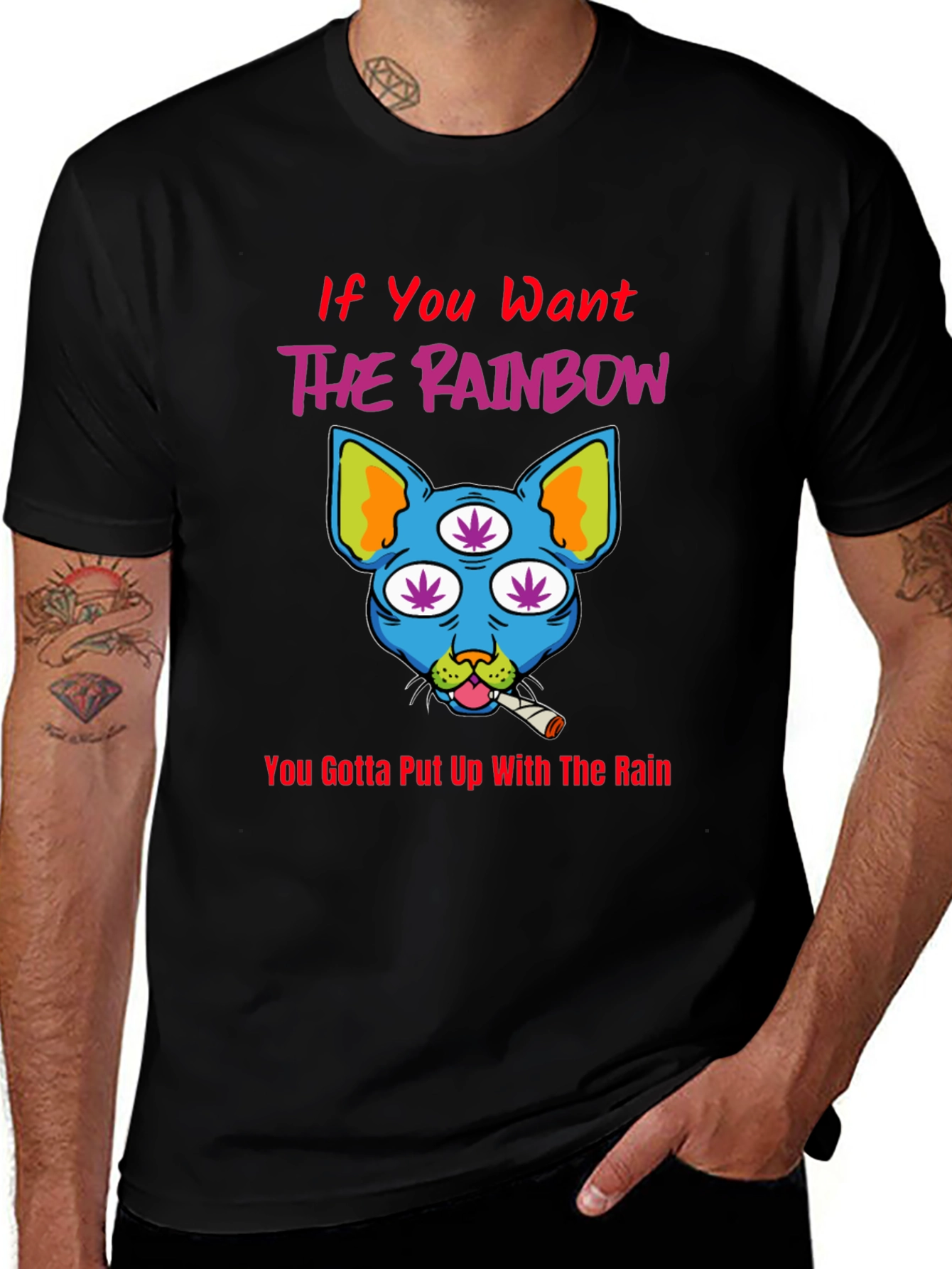Rainbow Weed Cat Graphic T-Shirt