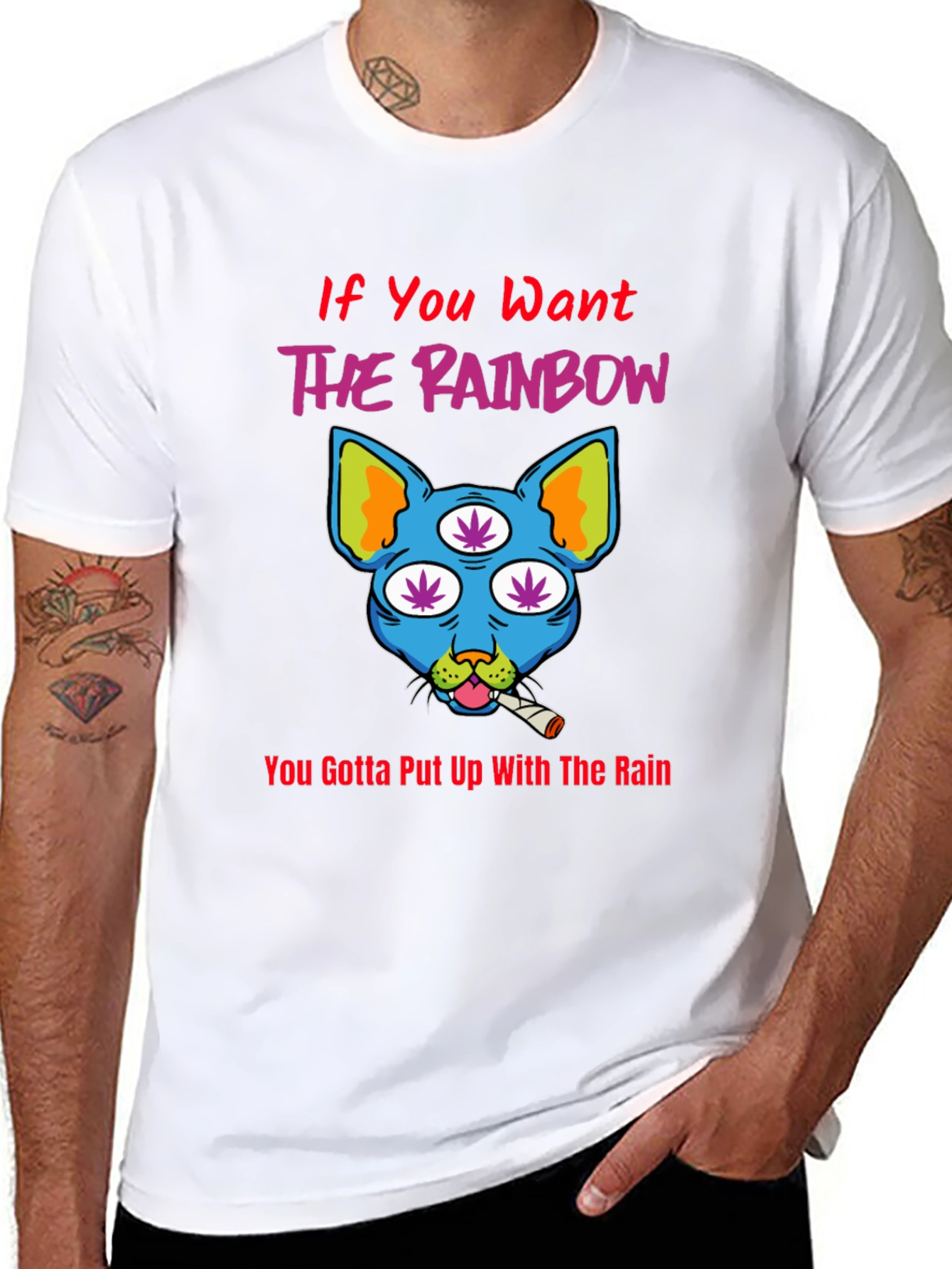 Rainbow Weed Cat Graphic T-Shirt