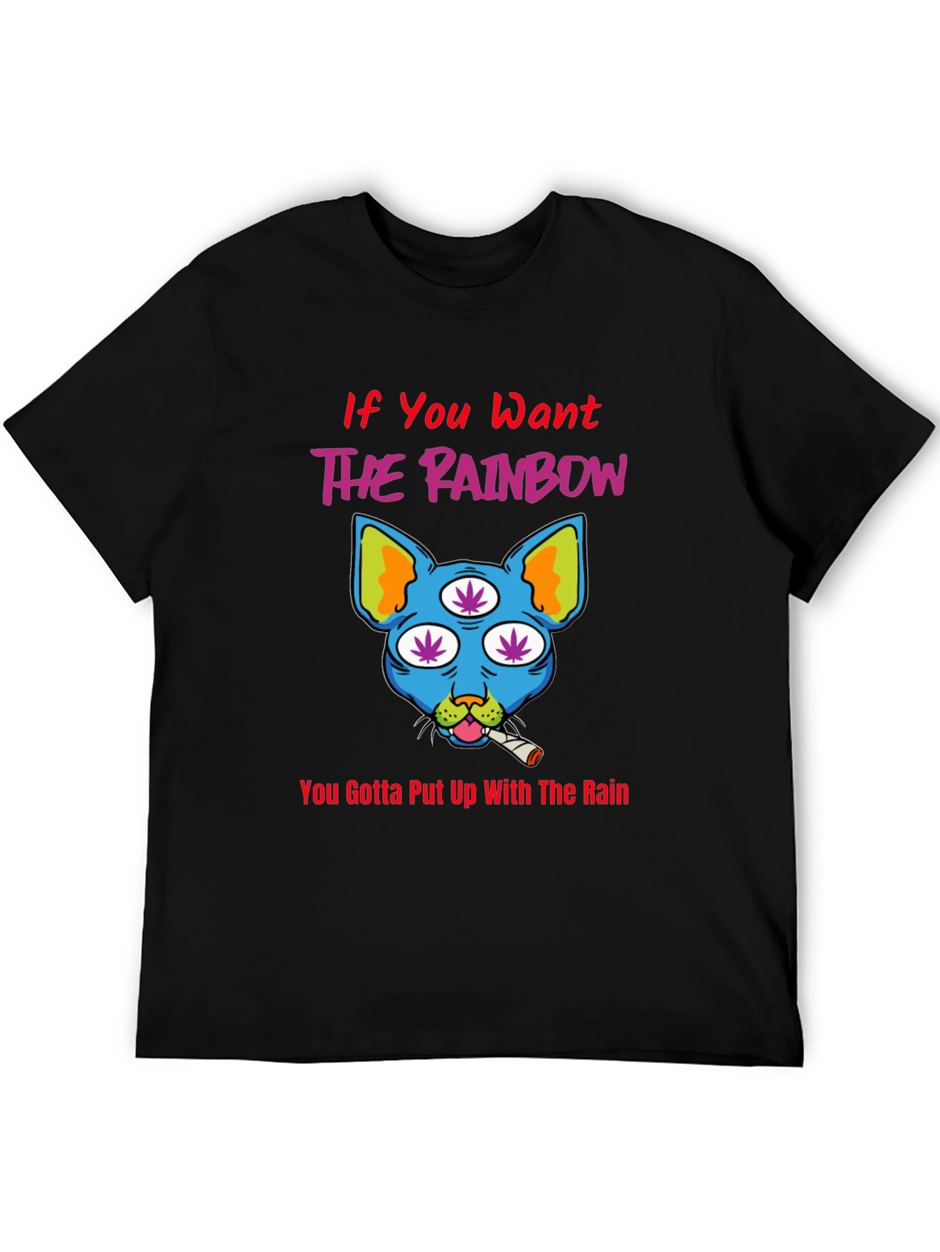 Rainbow Weed Cat Graphic T-Shirt