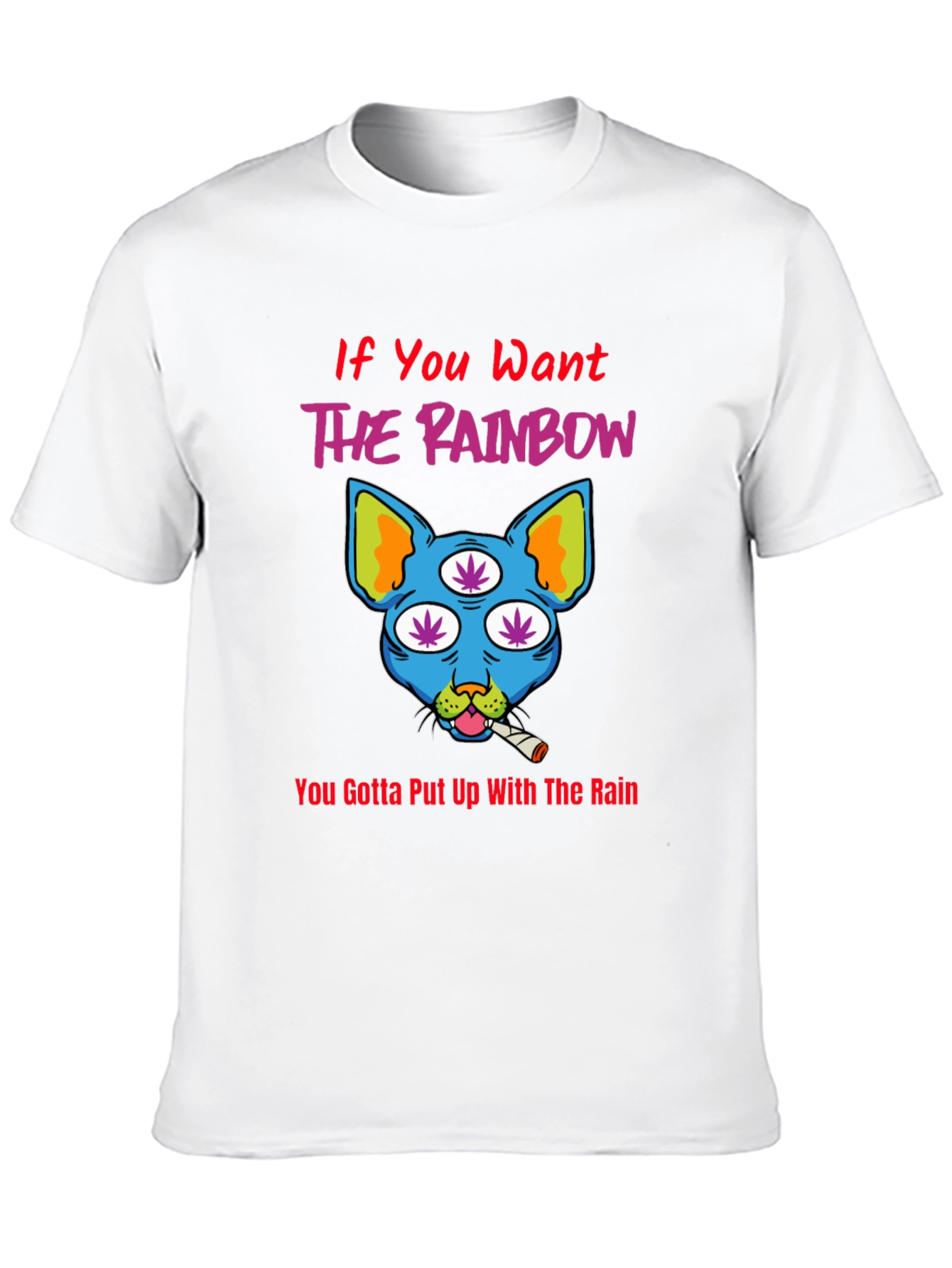 Rainbow Weed Cat Graphic T-Shirt