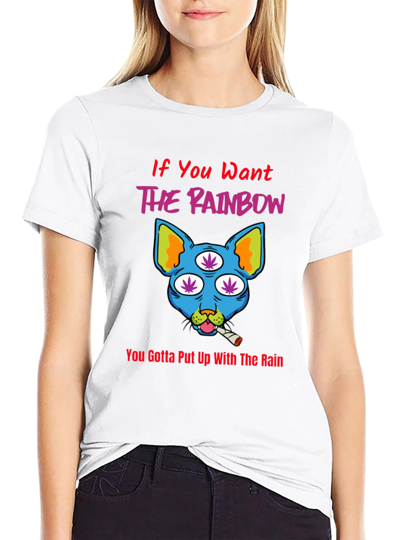 Rainbow Weed Cat Graphic T-Shirt