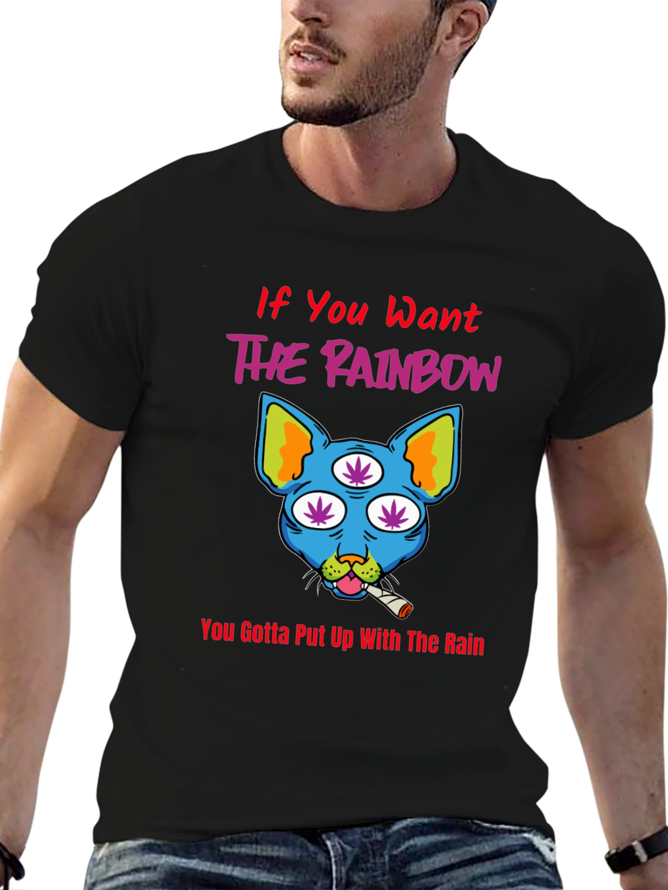 Rainbow Weed Cat Graphic T-Shirt