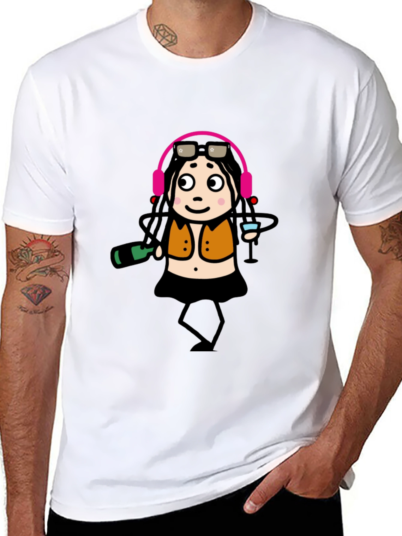 Funky Party Girl Graphic Tee - Black Cotton T-Shirt