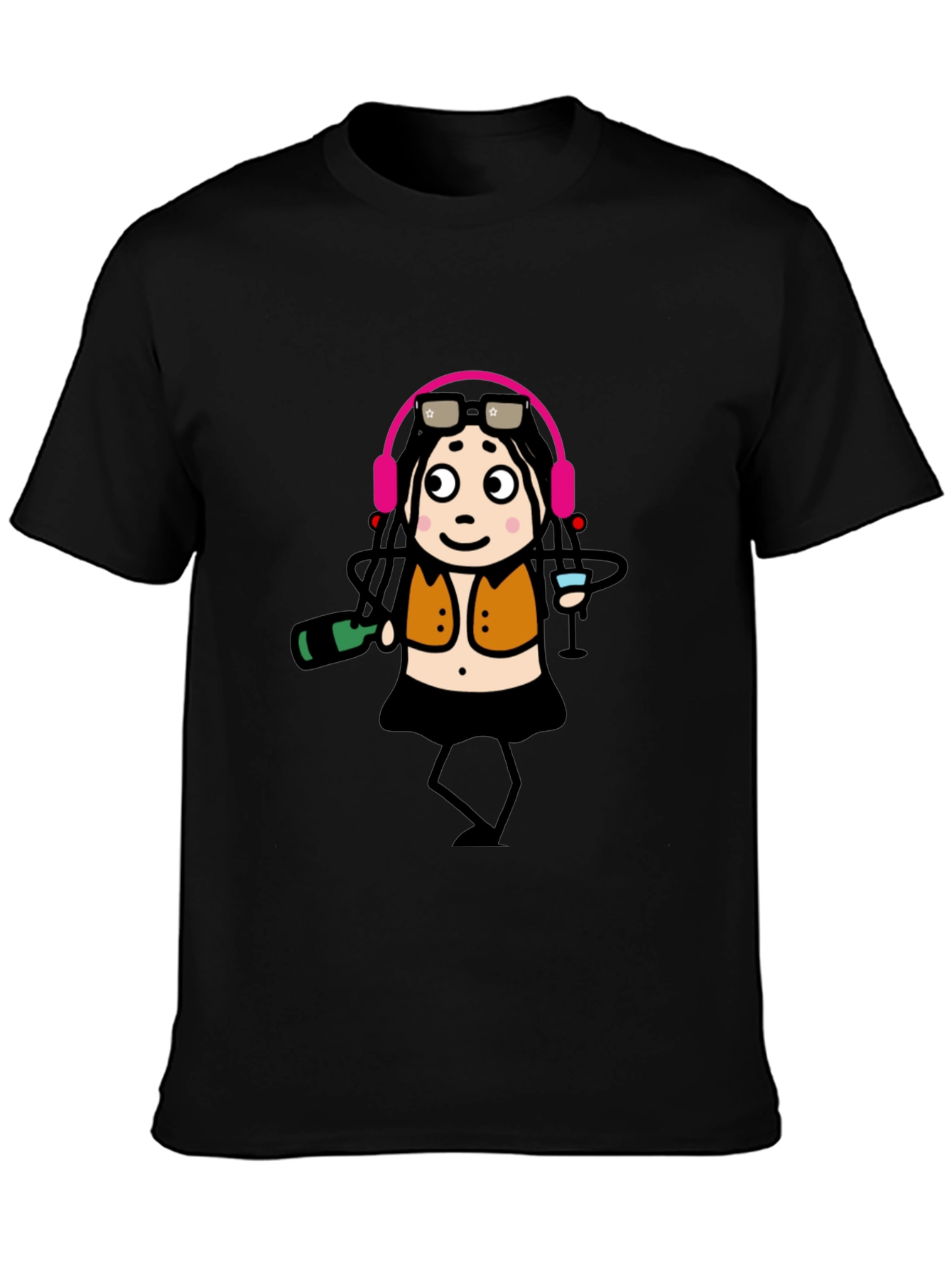 Funky Party Girl Graphic Tee - Black Cotton T-Shirt