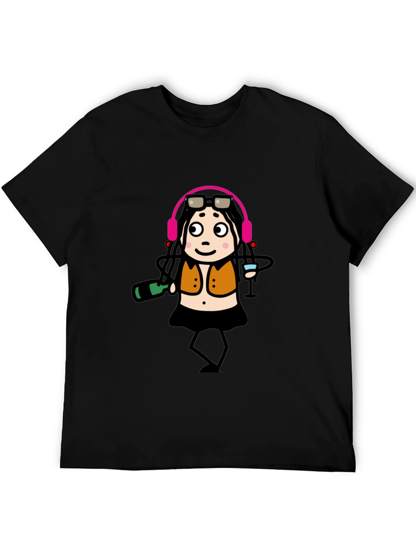 Funky Party Girl Graphic Tee - Black Cotton T-Shirt