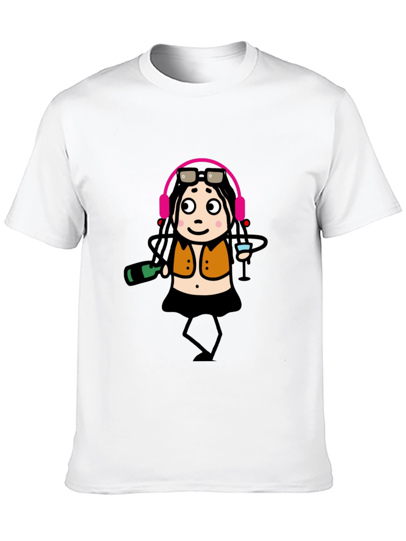 Funky Party Girl Graphic Tee - Black Cotton T-Shirt