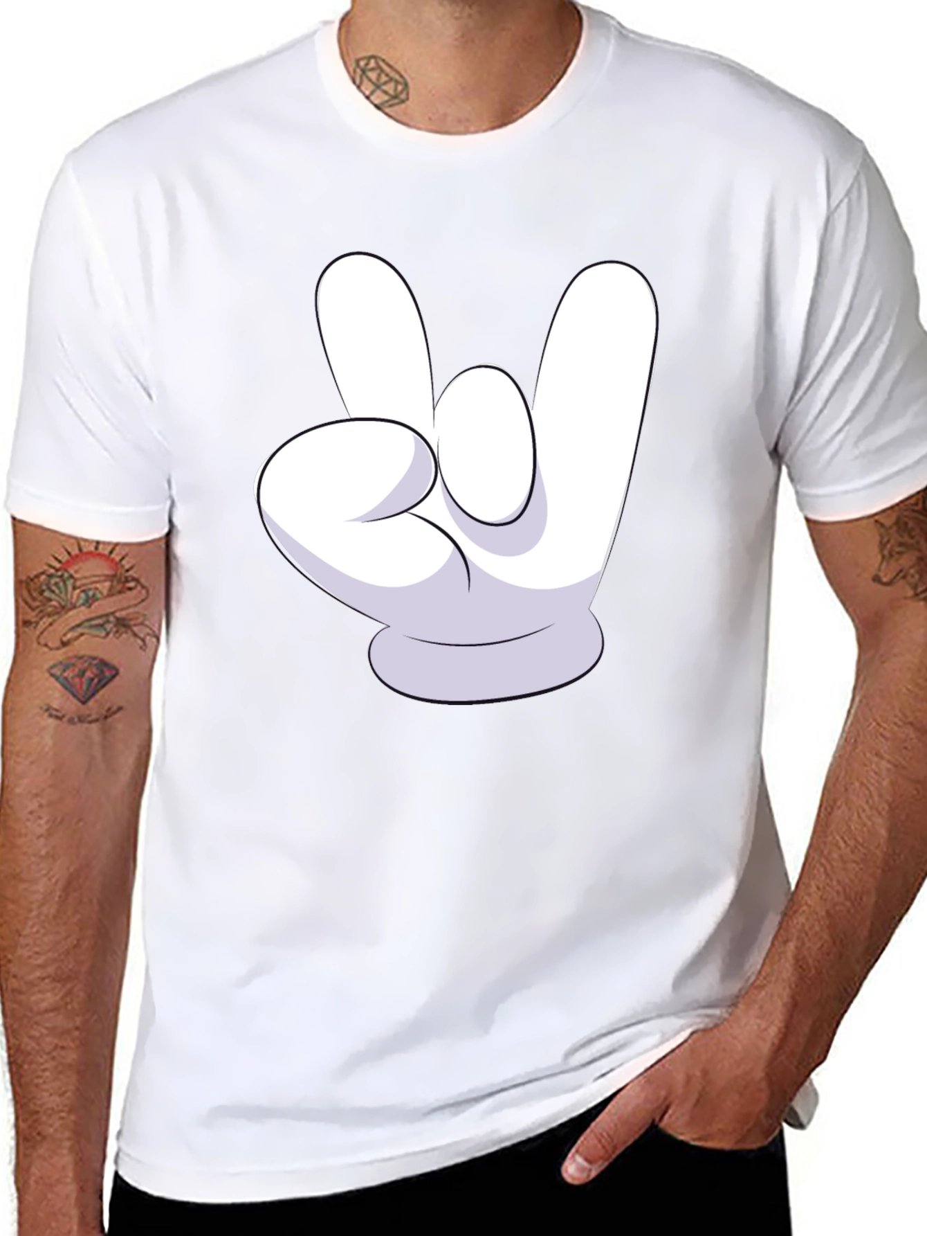 Rock On Mickey Mouse Hand Black T-Shirt