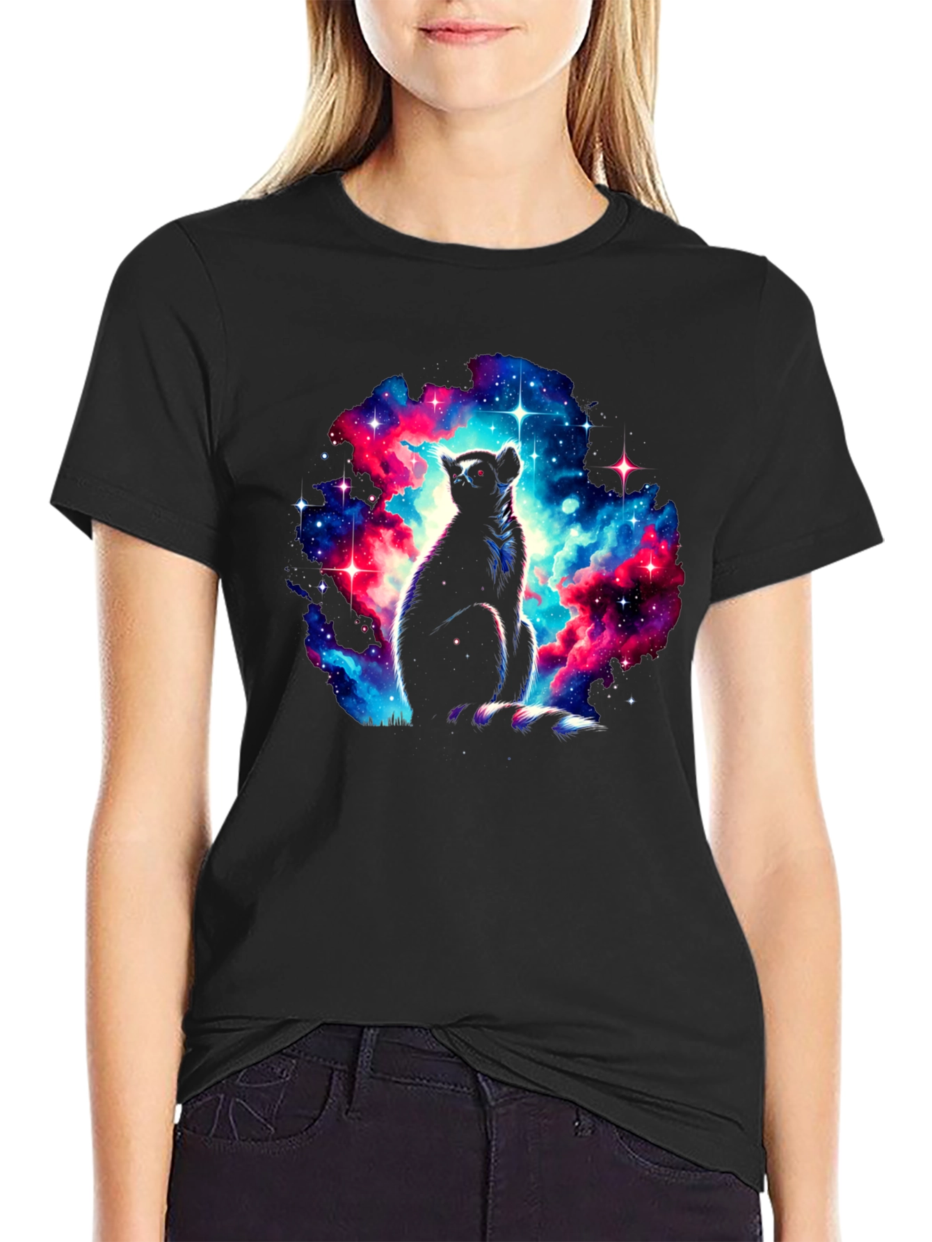Galaxy Lemur Graphic T-Shirt - Mens Black Tee