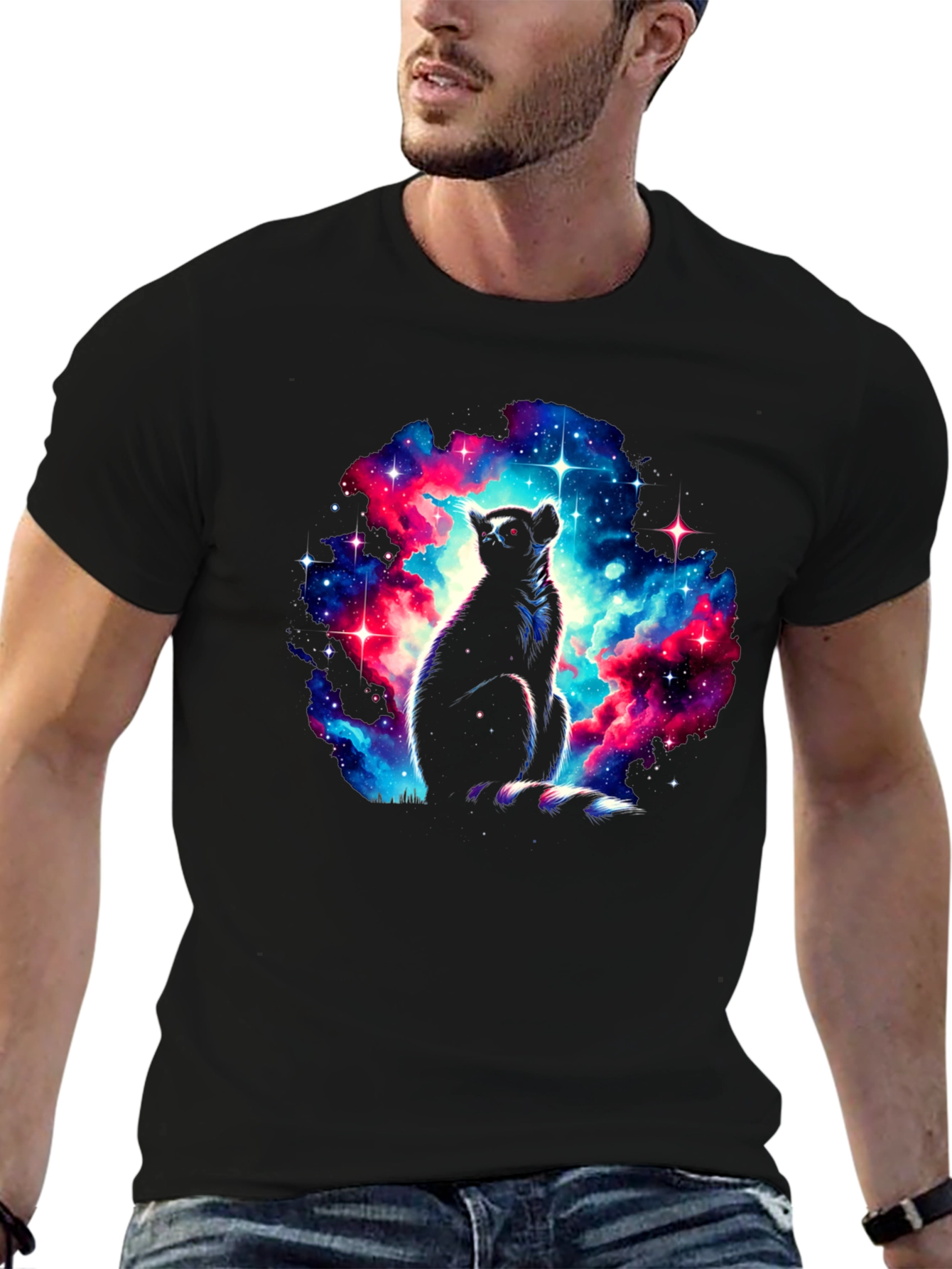 Galaxy Lemur Graphic T-Shirt - Mens Black Tee