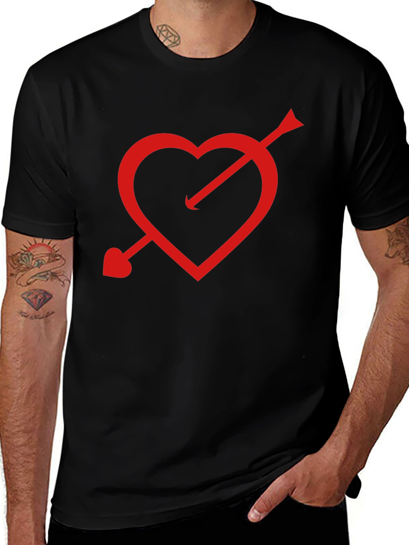 Cupids Arrow Heart T-Shirt - Black