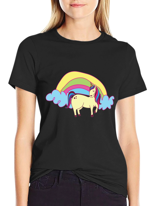 Unicorn & Rainbow Graphic Tee - Black Casual T-Shirt