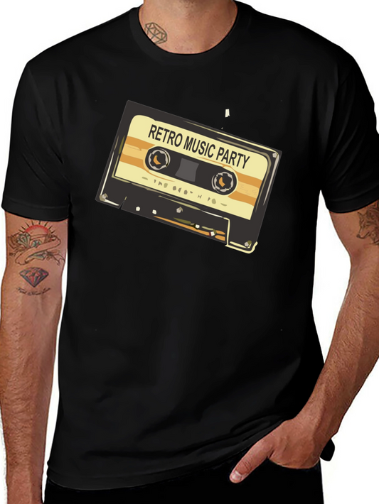 Retro Music Party Graphic Tee - Vintage Cassette Design