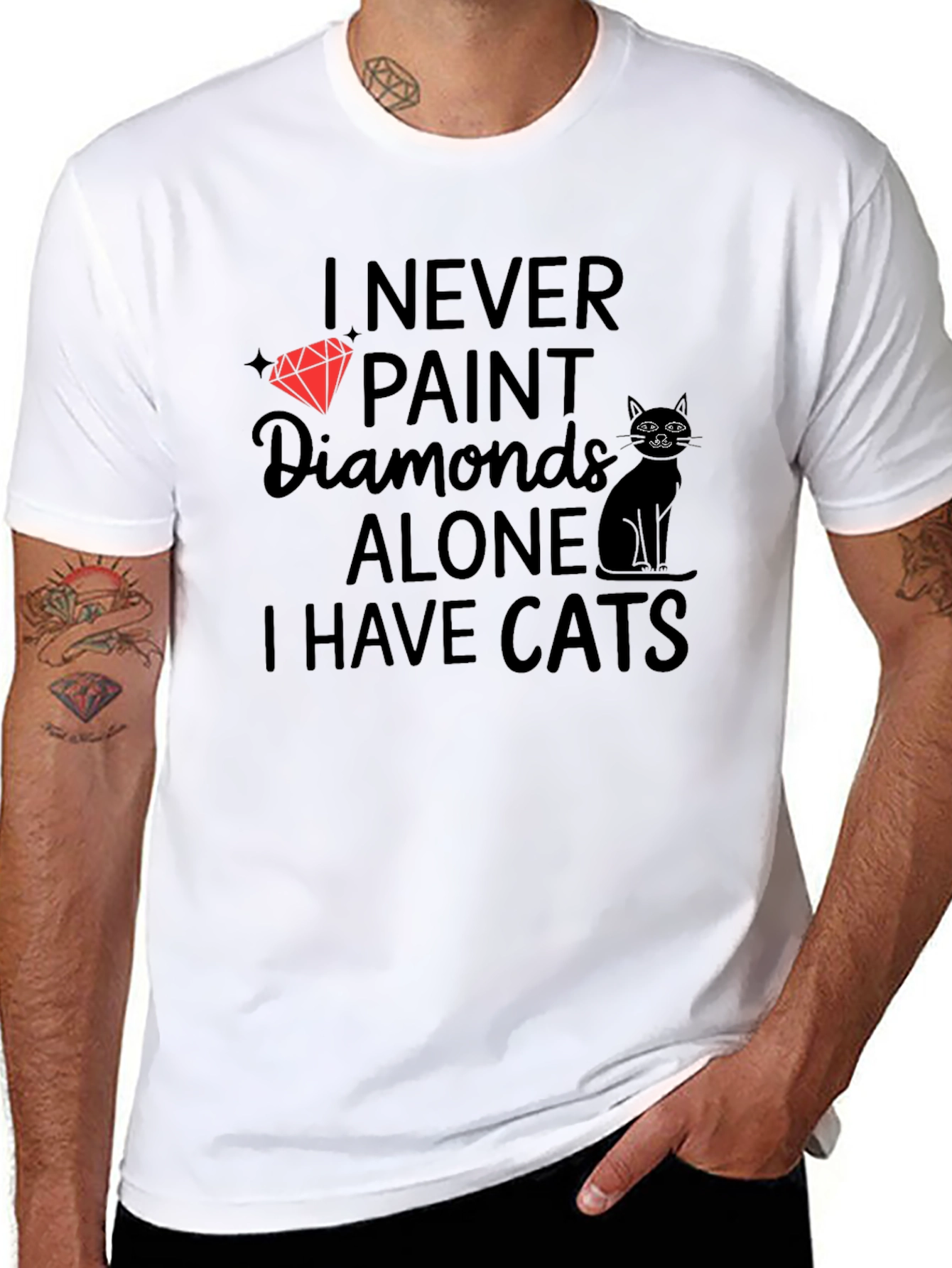 I Never Paint Diamonds Alone Cats T-Shirt