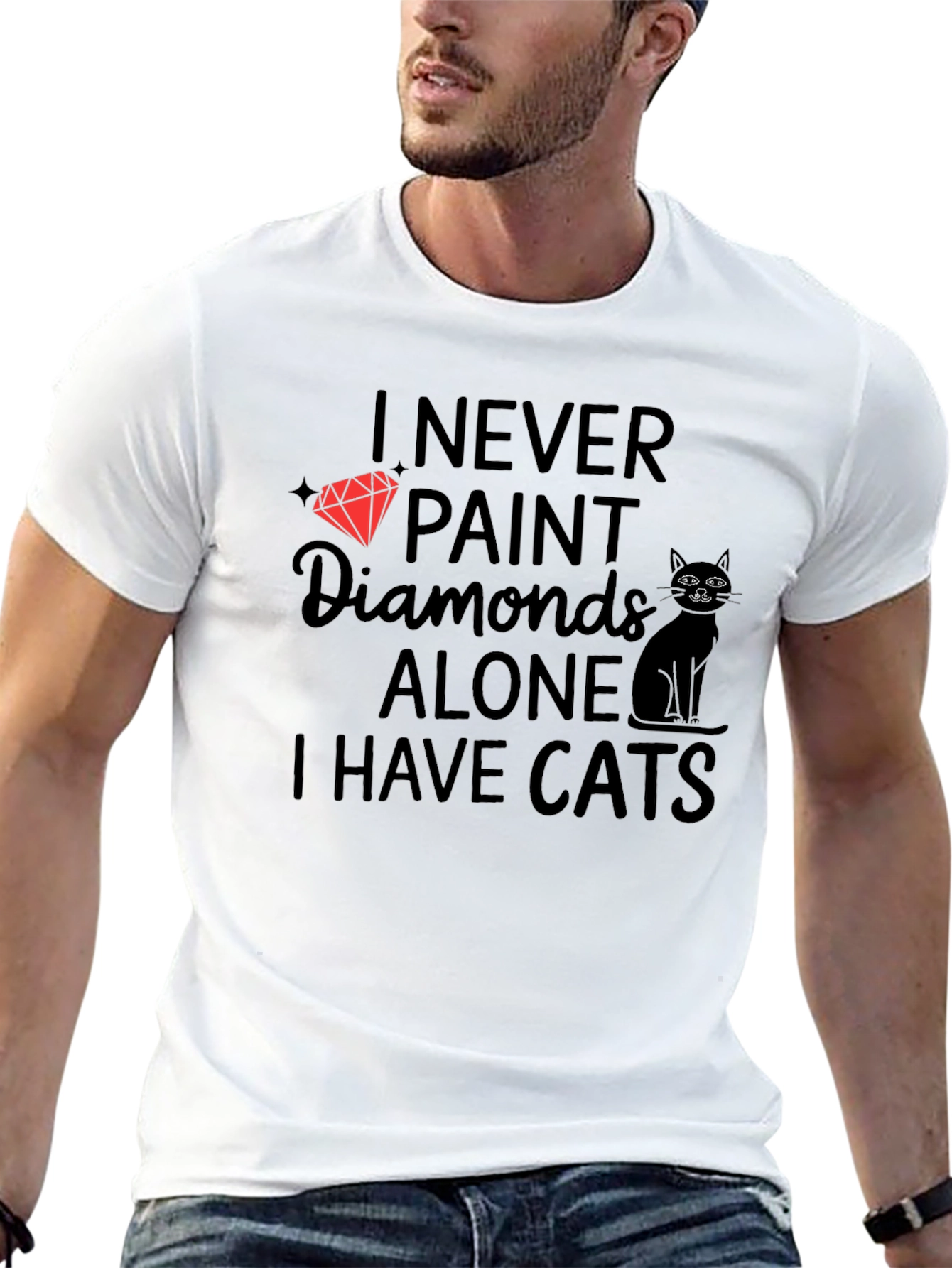 I Never Paint Diamonds Alone Cats T-Shirt
