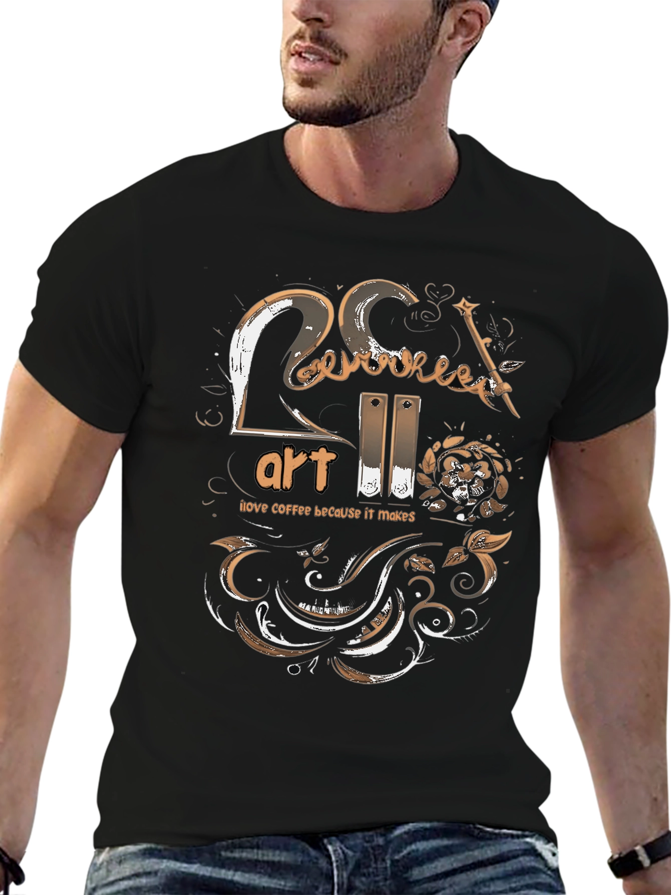 Coffee Makes Art Graphic Tee - Black