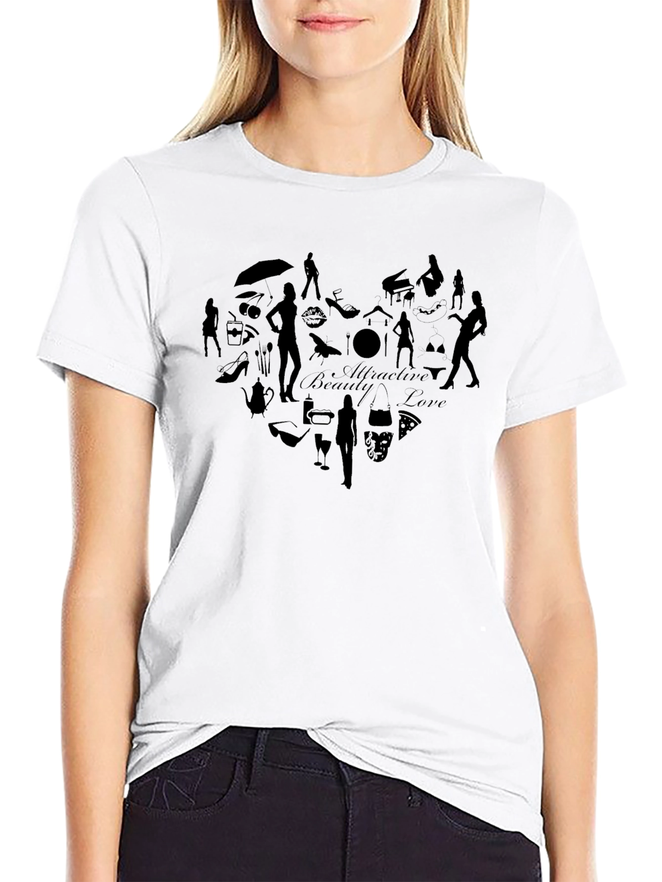 Mens Black T-Shirt with Heart Design