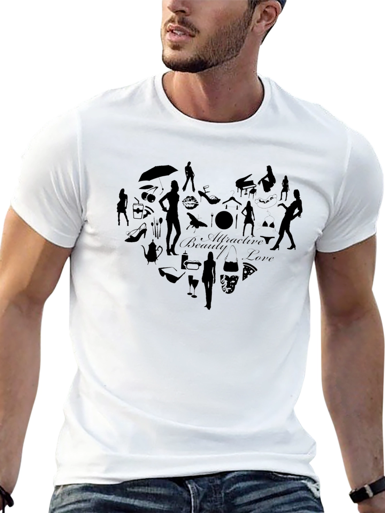 Mens Black T-Shirt with Heart Design