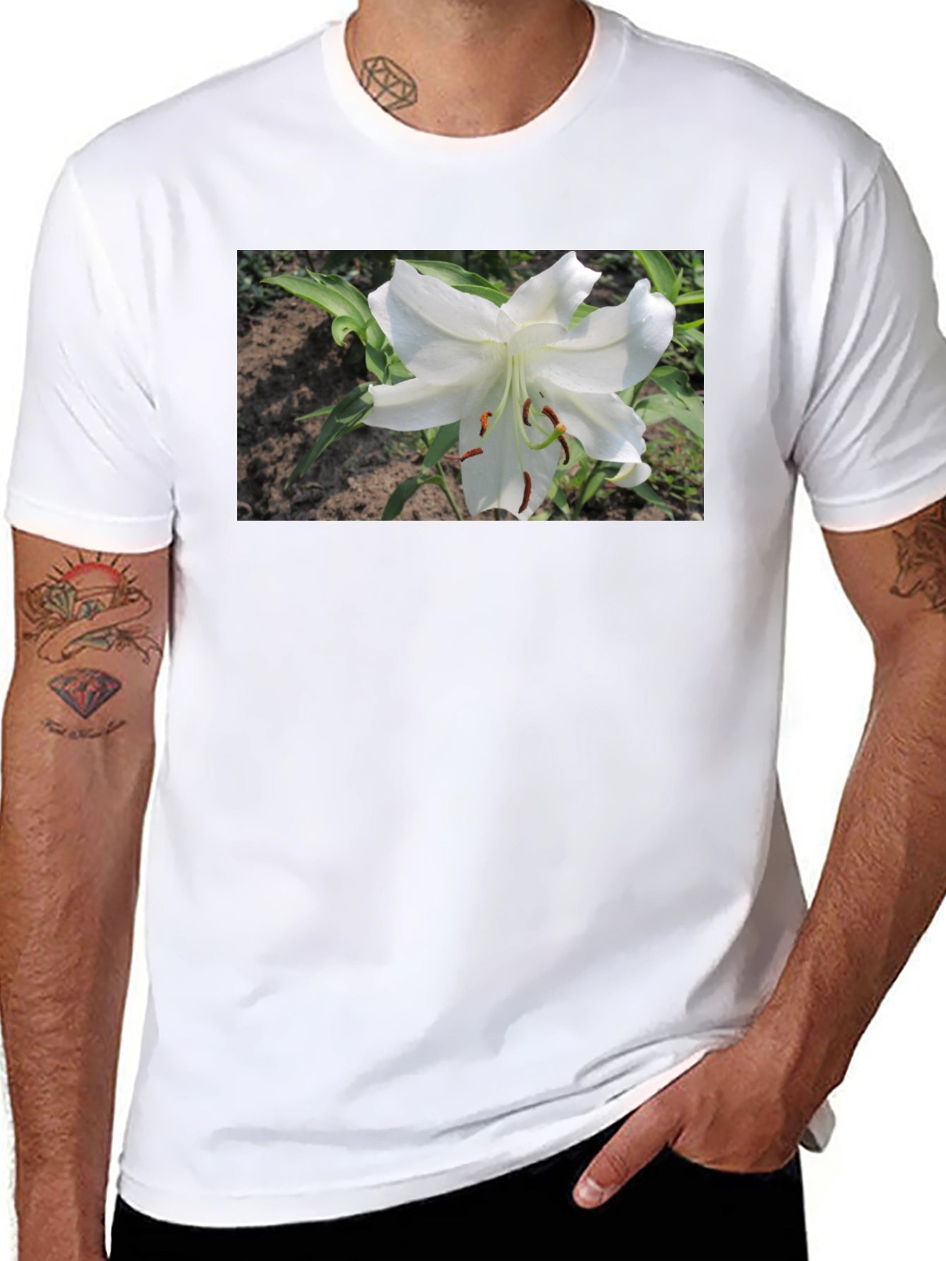 White Lily Graphic Tee - Soft Cotton Blend